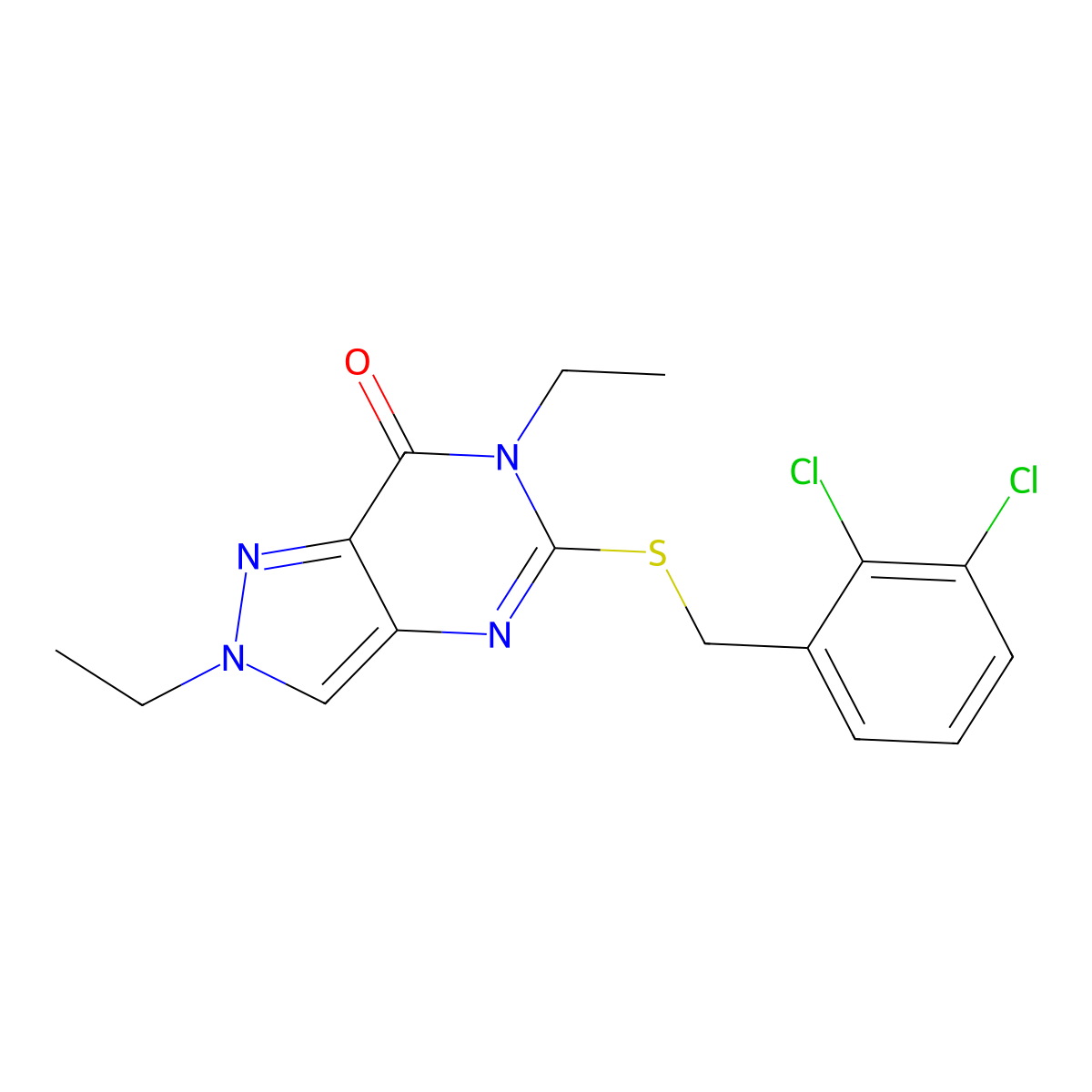 5-[(2,3-Dichlorophenyl)methylsulfanyl]-2,6-diethylpyrazolo[4,3-d]pyrimidin-7-one molecular structure, CAS 832138-60-0