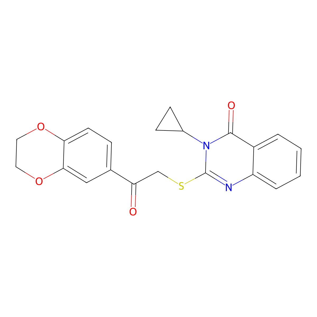 3-Cyclopropyl-2-[2-(2,3-dihydro-1,4-benzodioxin-6-yl)-2-oxoethyl]sulfanylquinazolin-4-one molecular structure, CAS 832138-74-6