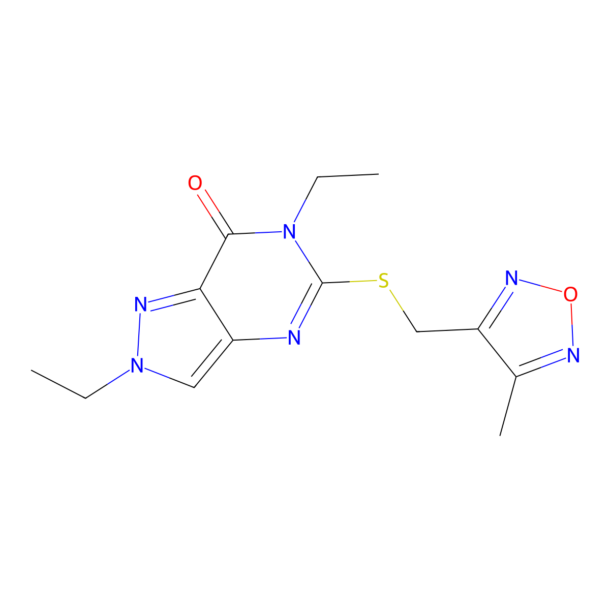 2,6-Diethyl-5-[(4-methyl-1,2,5-oxadiazol-3-yl)methylsulfanyl]pyrazolo[4,3-d]pyrimidin-7-one molecular structure, CAS 832138-75-7