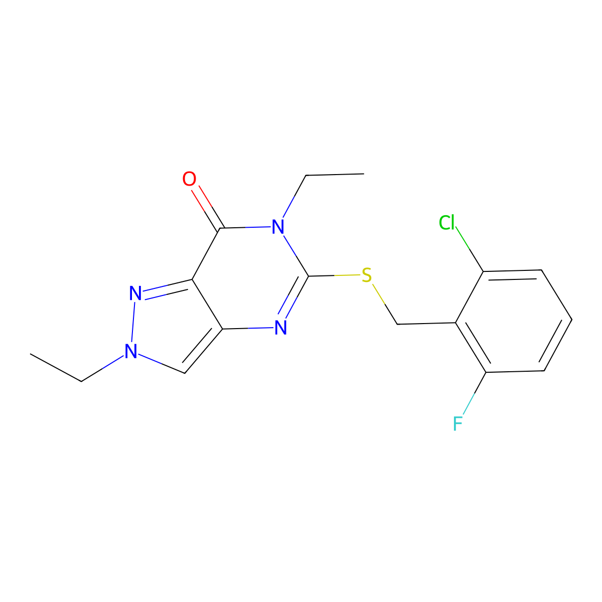 5-[(2-Chloro-6-fluorophenyl)methylsulfanyl]-2,6-diethylpyrazolo[4,3-d]pyrimidin-7-one molecular structure, CAS 832138-79-1