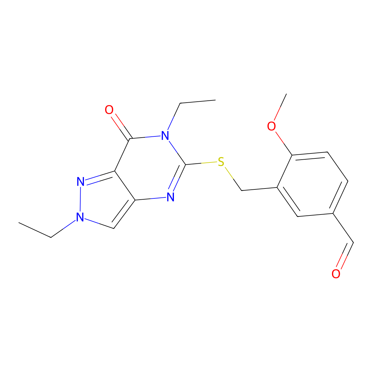 3-[(2,6-Diethyl-7-oxopyrazolo[4,3-d]pyrimidin-5-yl)sulfanylmethyl]-4-methoxybenzaldehyde molecular structure, CAS 832138-92-8
