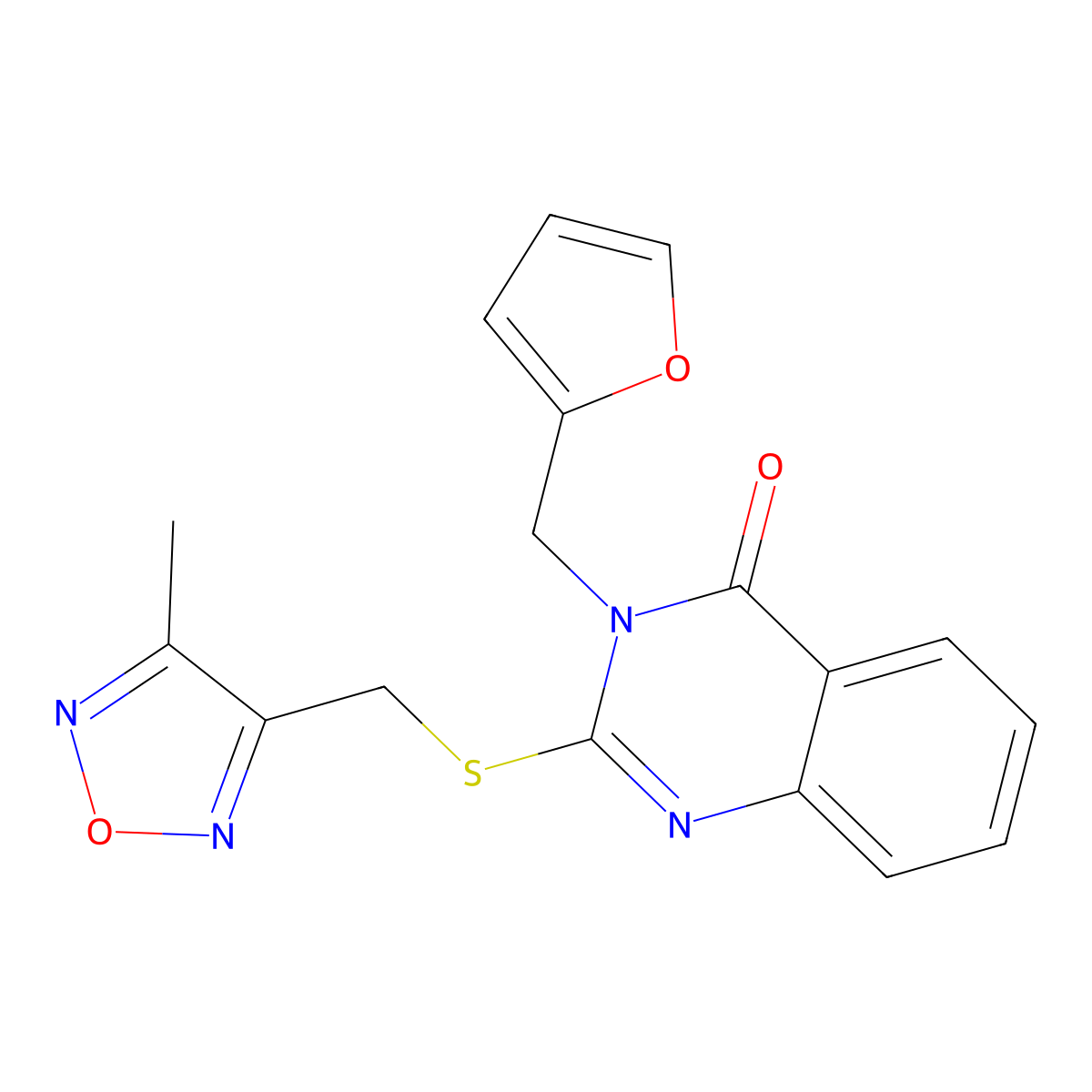 3-(furan-2-ylmethyl)-2-{[(4-methyl-1,2,5-oxadiazol-3-yl)methyl]sulfanyl}quinazolin-4(3H)-one molecular structure, CAS 832139-06-7