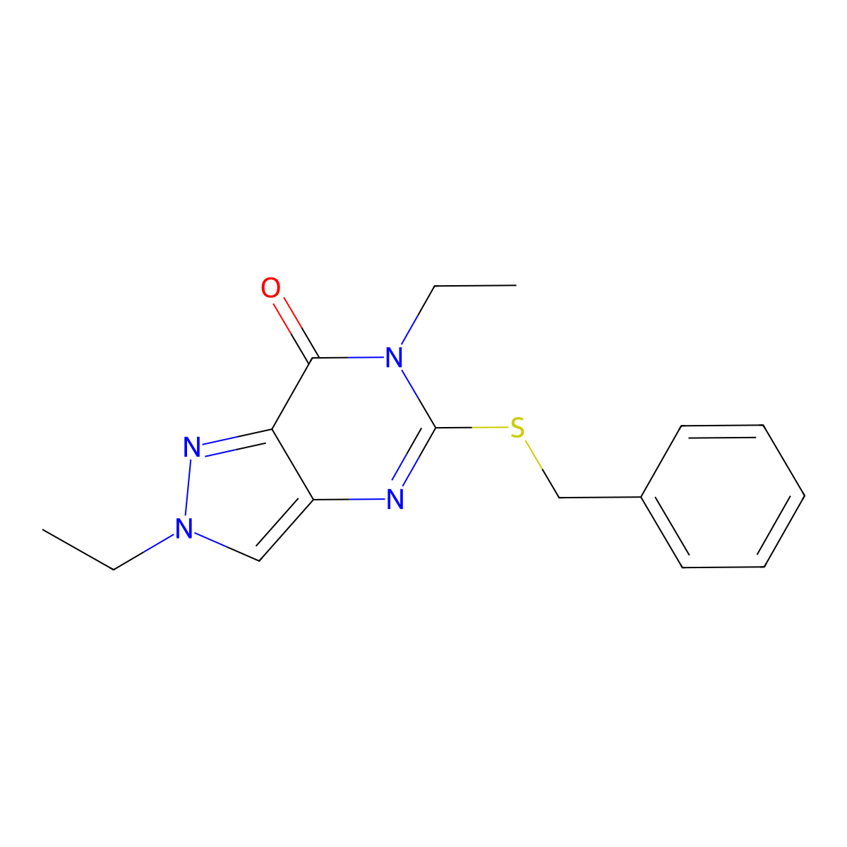 5-Benzylsulfanyl-2,6-diethylpyrazolo[4,3-d]pyrimidin-7-one molecular structure, CAS 832139-15-8