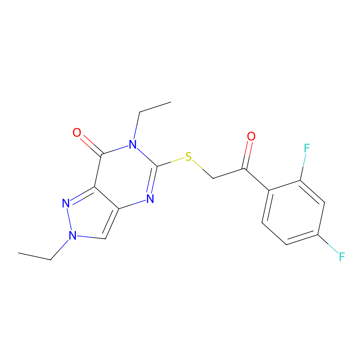 5-[2-(2,4-Difluorophenyl)-2-oxoethyl]sulfanyl-2,6-diethylpyrazolo[4,3-d]pyrimidin-7-one molecular structure, CAS 832139-20-5