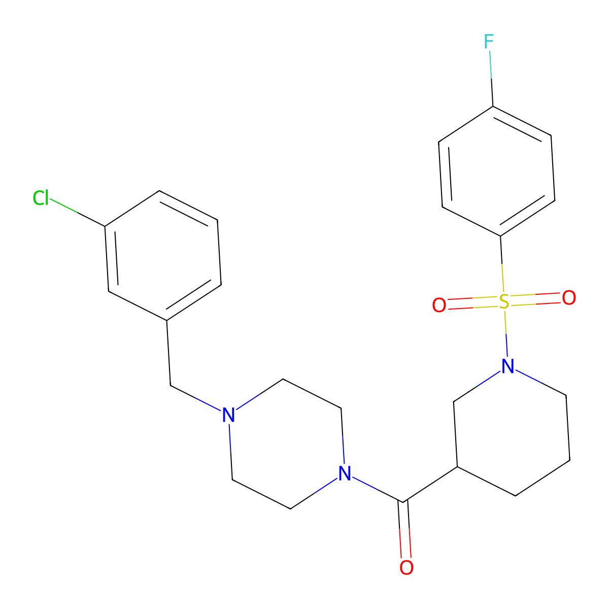 [4-[(3-Chlorophenyl)methyl]piperazin-1-yl]-[1-(4-fluorophenyl)sulfonylpiperidin-3-yl]methanone molecular structure, CAS 832139-53-4