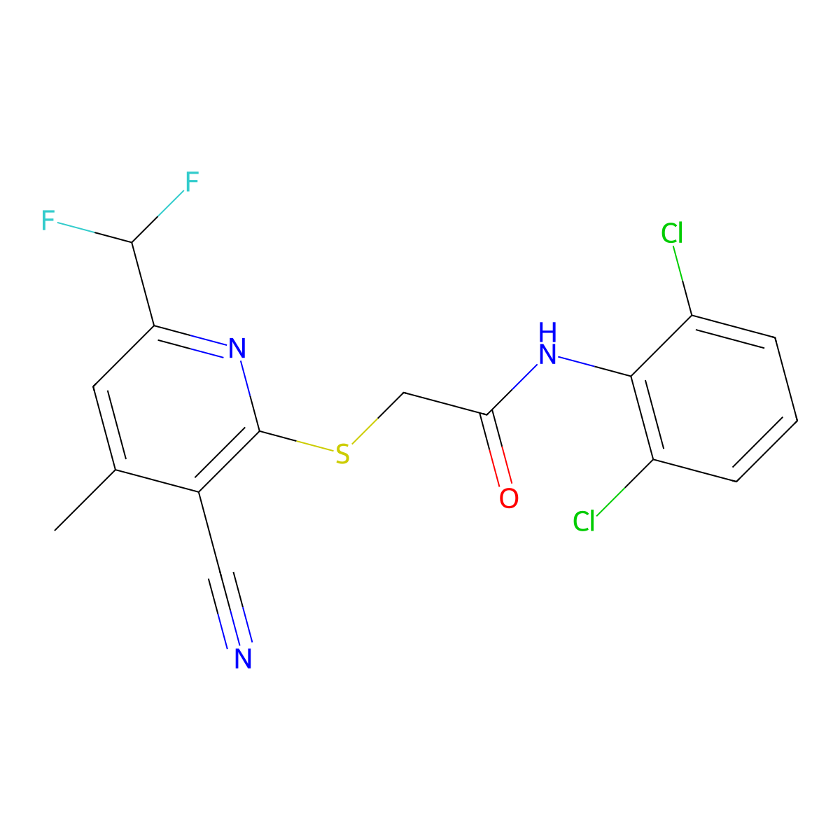 2-[3-cyano-6-(difluoromethyl)-4-methylpyridin-2-yl]sulfanyl-N-(2,6-dichlorophenyl)acetamide molecular structure, CAS 832139-62-5