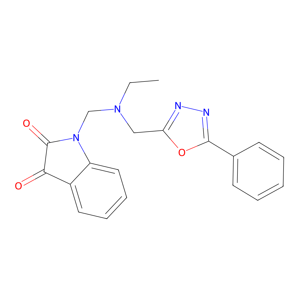 1-({ethyl[(5-phenyl-1,3,4-oxadiazol-2-yl)methyl]amino}methyl)-1H-indole-2,3-dione molecular structure, CAS 832140-82-6