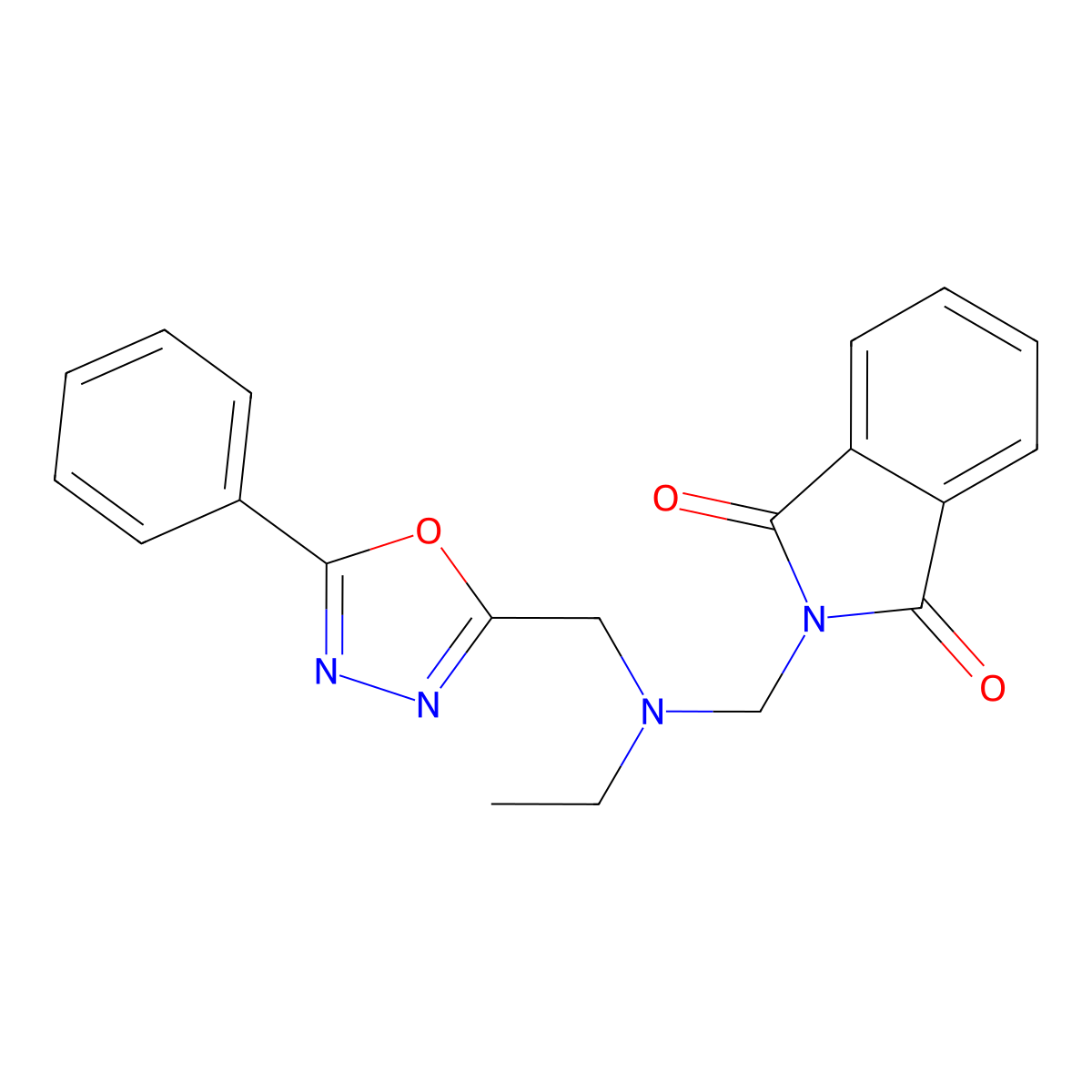 2-({ethyl[(5-phenyl-1,3,4-oxadiazol-2-yl)methyl]amino}methyl)-1H-isoindole-1,3(2H)-dione molecular structure, CAS 832140-84-8