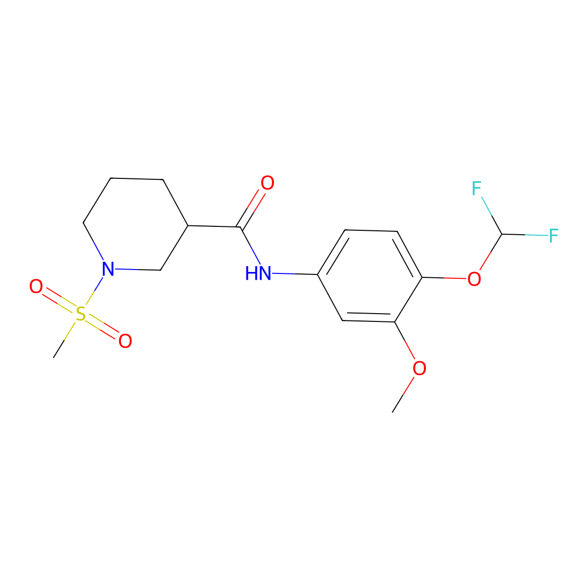 N-[4-(difluoromethoxy)-3-methoxyphenyl]-1-(methylsulfonyl)piperidine-3-carboxamide molecular structure, CAS 832141-03-4