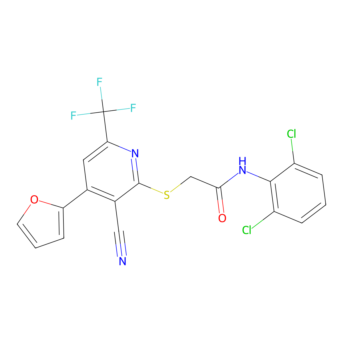 2-{[3-cyano-4-(furan-2-yl)-6-(trifluoromethyl)pyridin-2-yl]sulfanyl}-N-(2,6-dichlorophenyl)acetamide molecular structure, CAS 832141-05-6