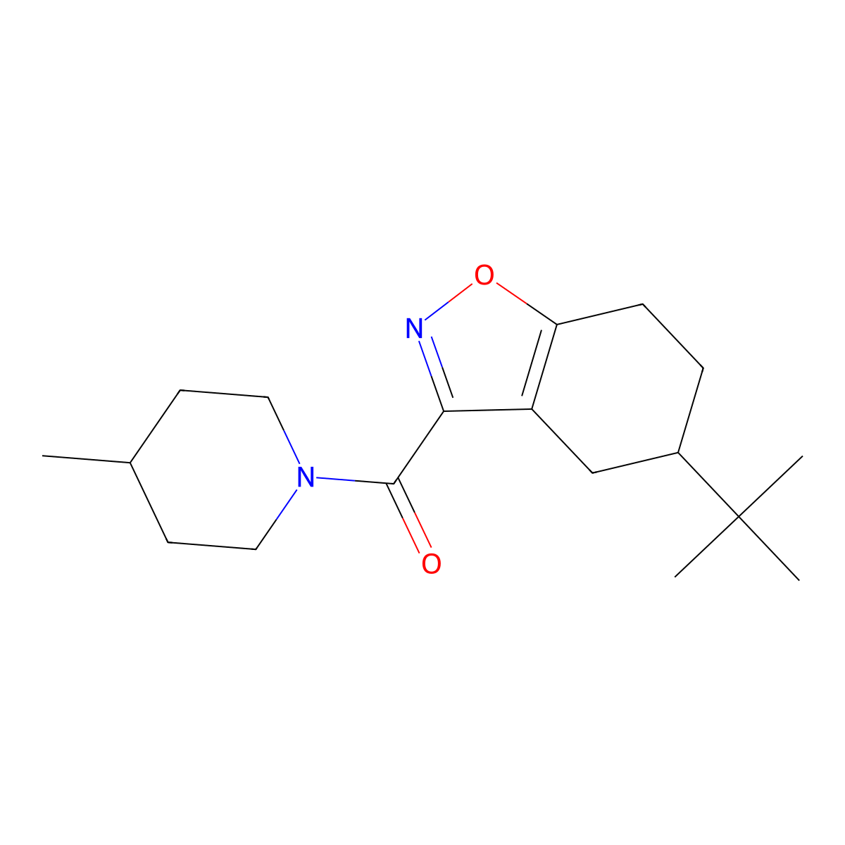 (5-Tert-butyl-4,5,6,7-tetrahydro-1,2-benzoxazol-3-yl)(4-methylpiperidin-1-yl)methanone molecular structure, CAS 832141-10-3