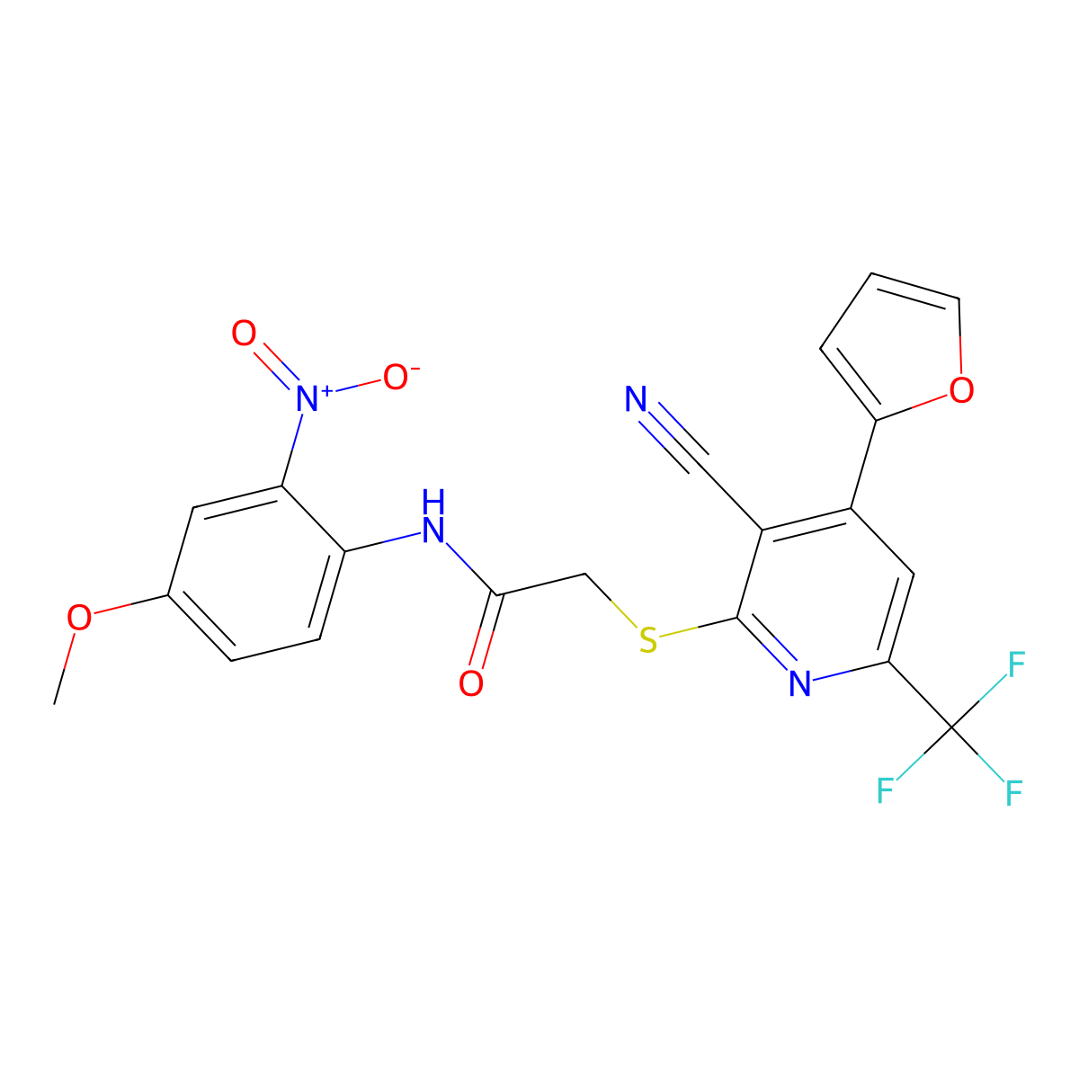 2-{[3-cyano-4-(furan-2-yl)-6-(trifluoromethyl)pyridin-2-yl]sulfanyl}-N-(4-methoxy-2-nitrophenyl)acetamide molecular structure, CAS 832141-21-6
