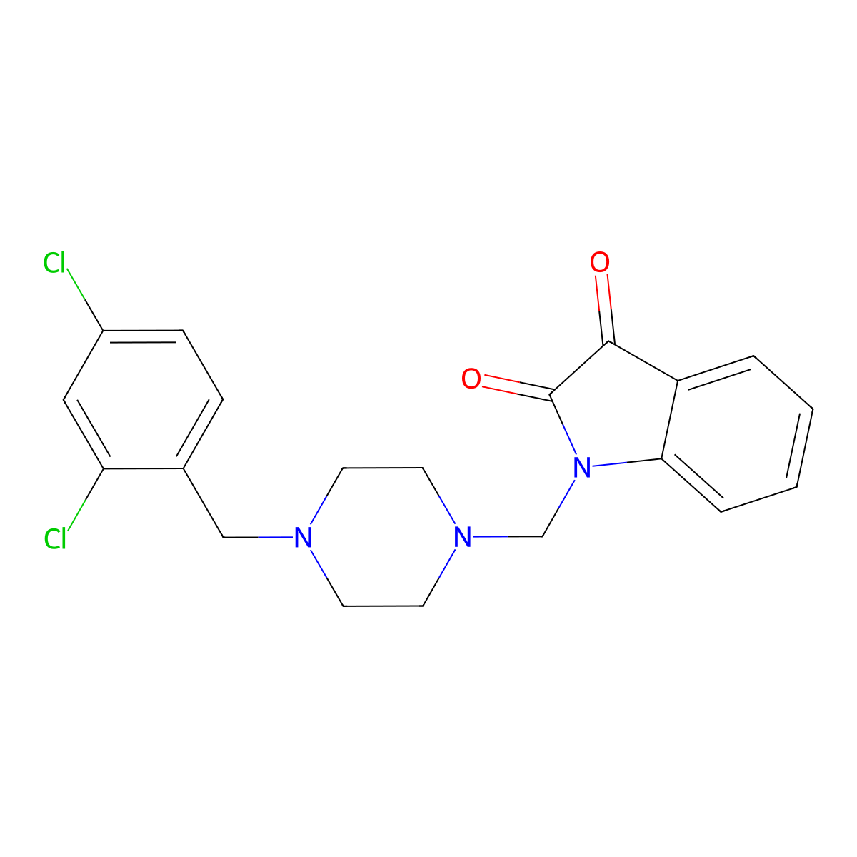 1-{[4-(2,4-dichlorobenzyl)piperazin-1-yl]methyl}-1H-indole-2,3-dione molecular structure, CAS 832141-24-9