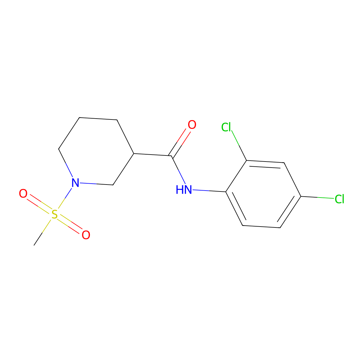 N-(2,4-dichlorophenyl)-1-methylsulfonylpiperidine-3-carboxamide molecular structure, CAS 832141-37-4