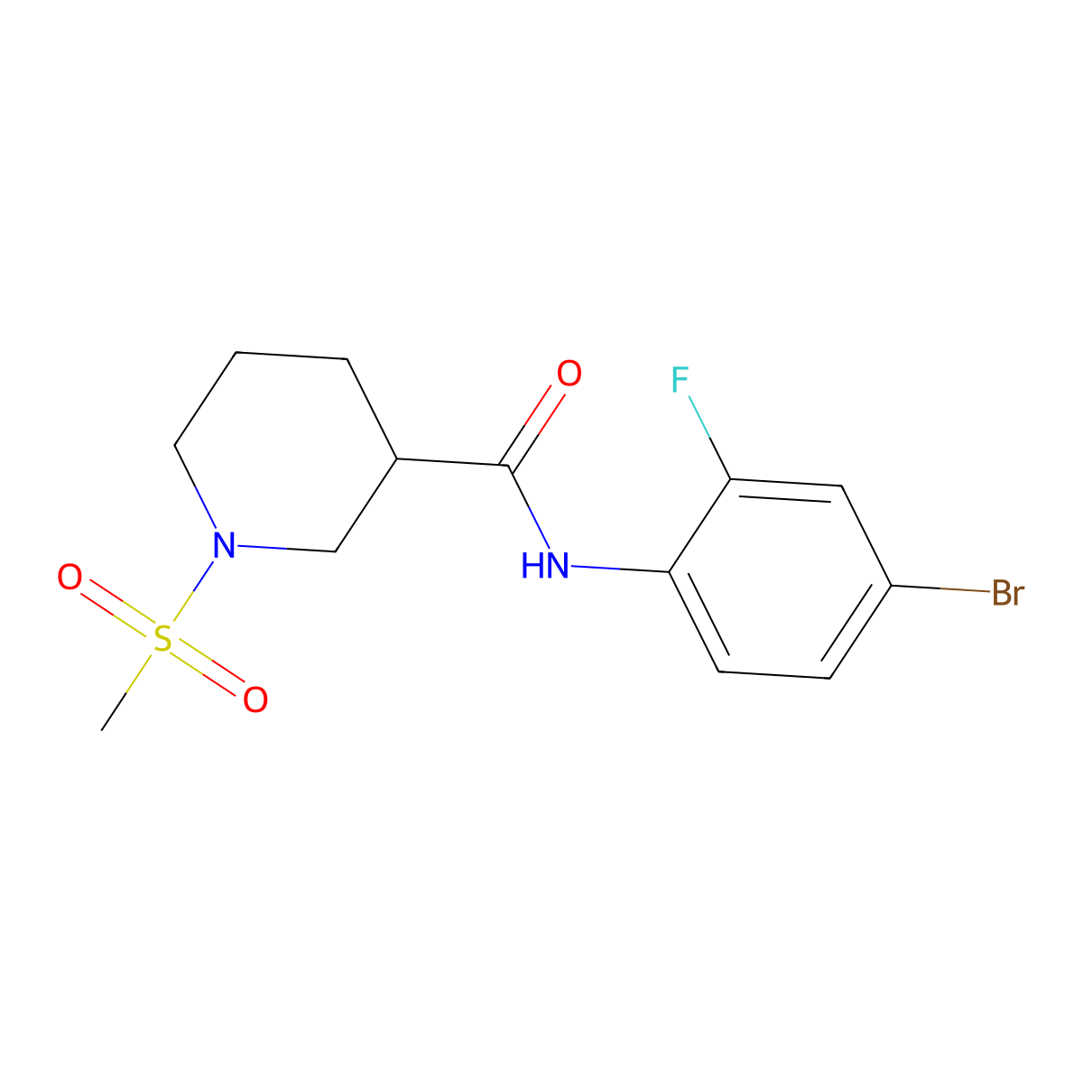N-(4-bromo-2-fluorophenyl)-1-methylsulfonylpiperidine-3-carboxamide molecular structure, CAS 832141-49-8