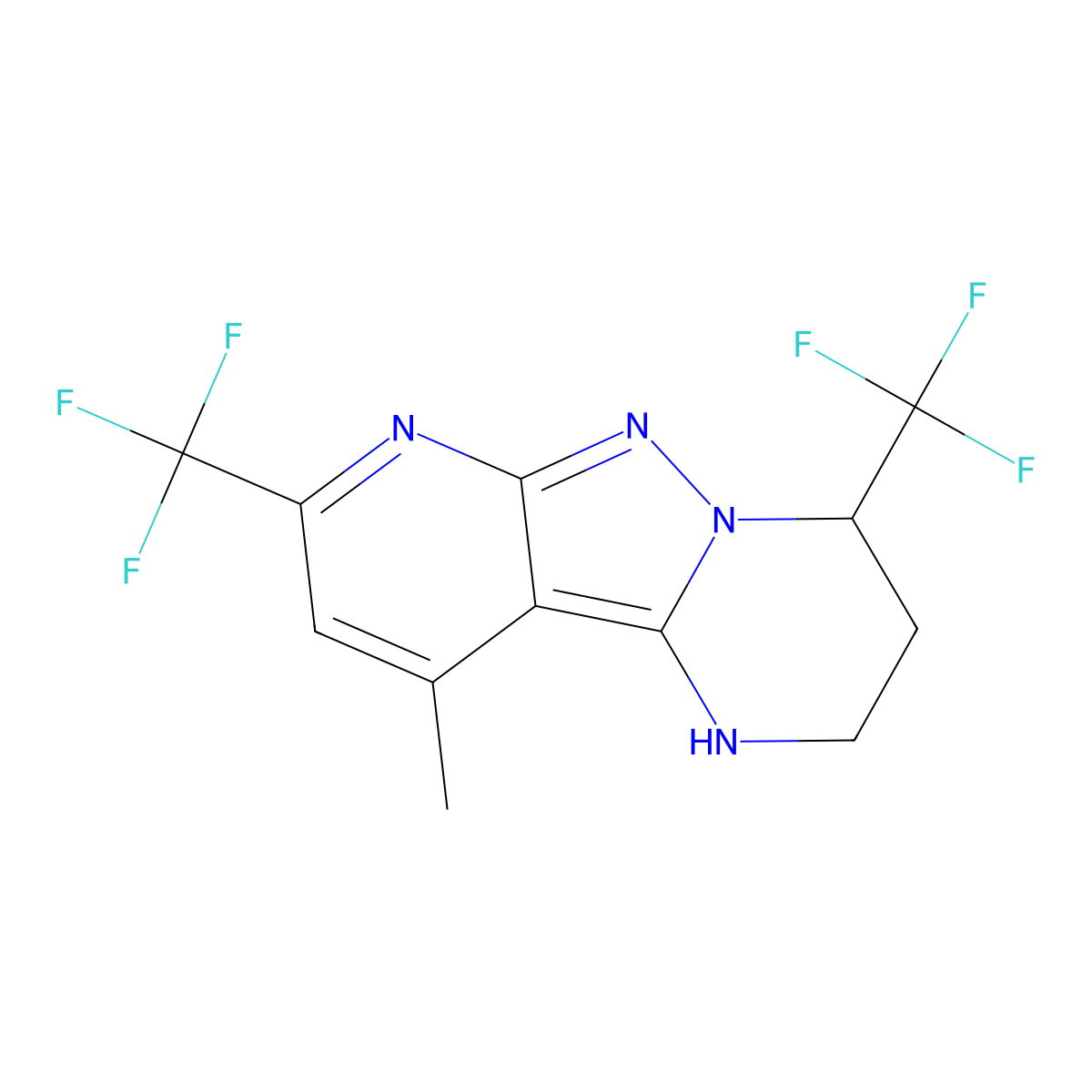 10-Methyl-4,8-bis(trifluoromethyl)-1,2,3,4-tetrahydropyrido[2',3':3,4]pyrazolo[1,5-a]pyrimidine molecular structure, CAS 832141-55-6