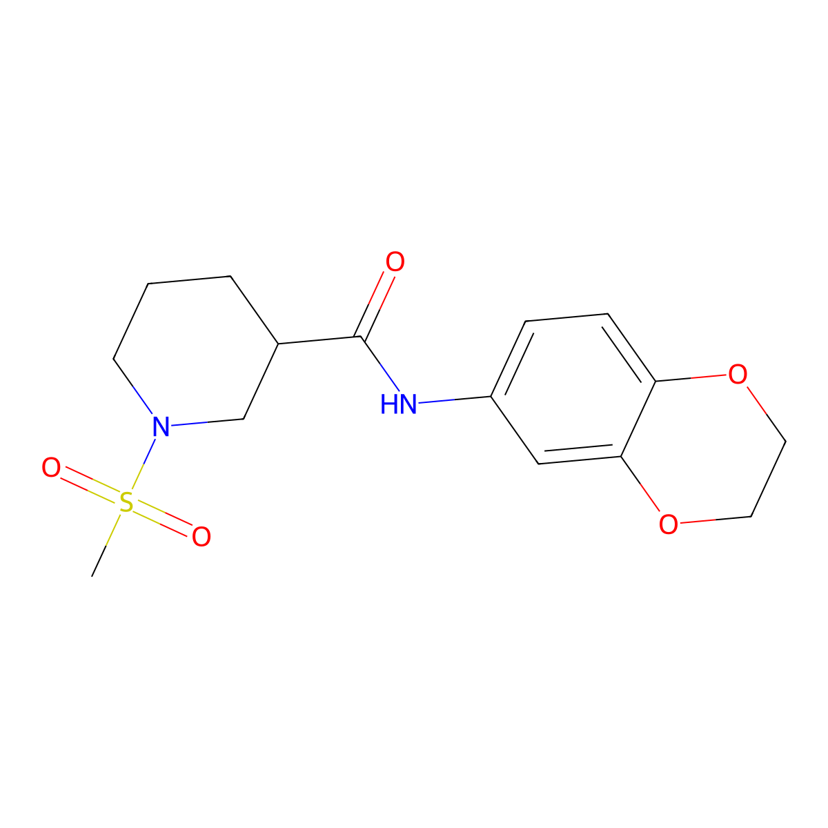 N-(2,3-dihydro-1,4-benzodioxin-6-yl)-1-methylsulfonylpiperidine-3-carboxamide molecular structure, CAS 832141-64-7