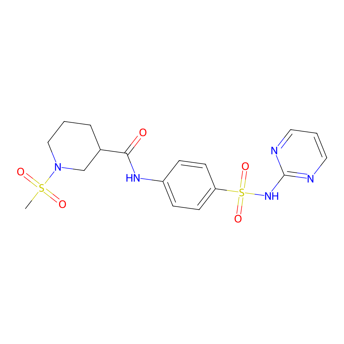 1-(methylsulfonyl)-N-[4-(pyrimidin-2-ylsulfamoyl)phenyl]piperidine-3-carboxamide molecular structure, CAS 832142-04-8