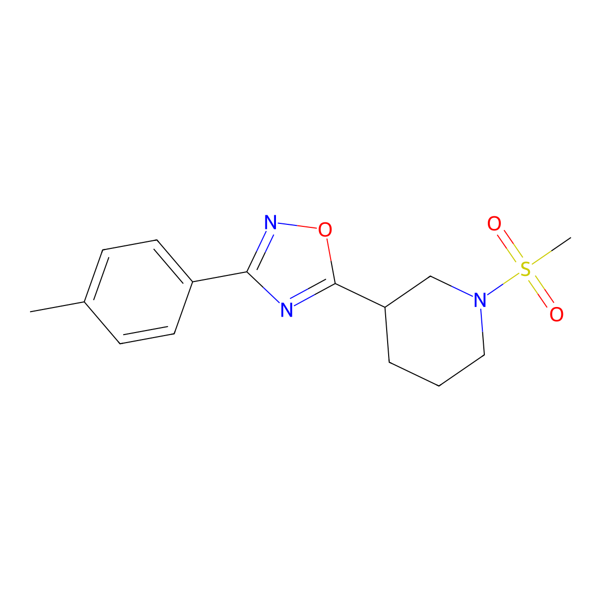3-[3-(4-Methylphenyl)-1,2,4-oxadiazol-5-yl]-1-(methylsulfonyl)piperidine molecular structure, CAS 832142-56-0