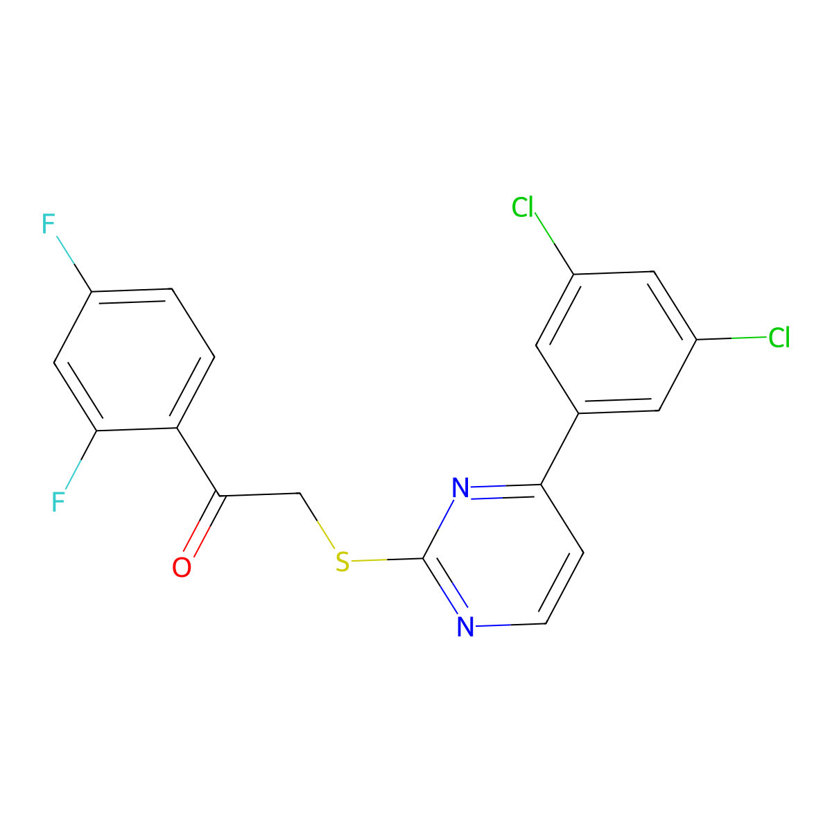 2-{[4-(3,5-Dichlorophenyl)pyrimidin-2-yl]sulfanyl}-1-(2,4-difluorophenyl)ethanone molecular structure, CAS 832142-93-5