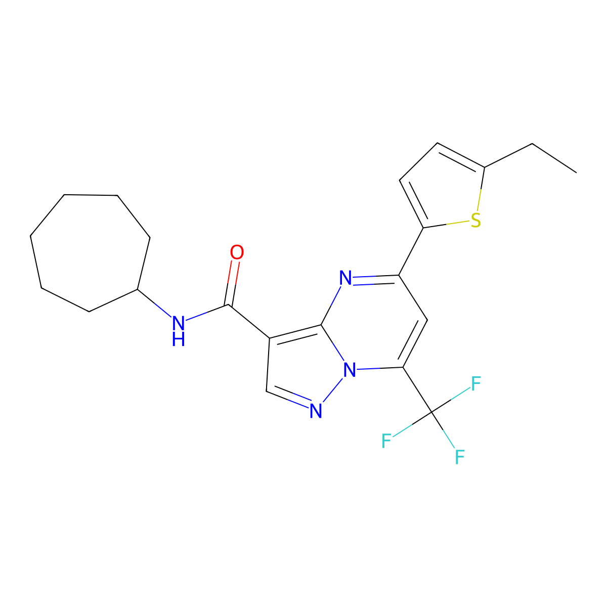 N-cycloheptyl-5-(5-ethylthiophen-2-yl)-7-(trifluoromethyl)pyrazolo[1,5-a]pyrimidine-3-carboxamide molecular structure, CAS 832143-04-1