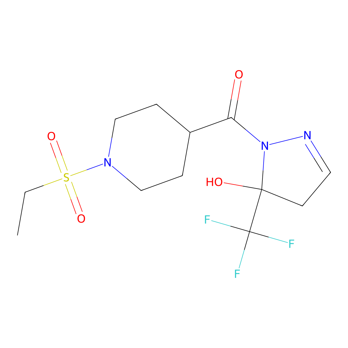 [1-(ethylsulfonyl)piperidin-4-yl][5-hydroxy-5-(trifluoromethyl)-4,5-dihydro-1H-pyrazol-1-yl]methanone molecular structure, CAS 832143-16-5
