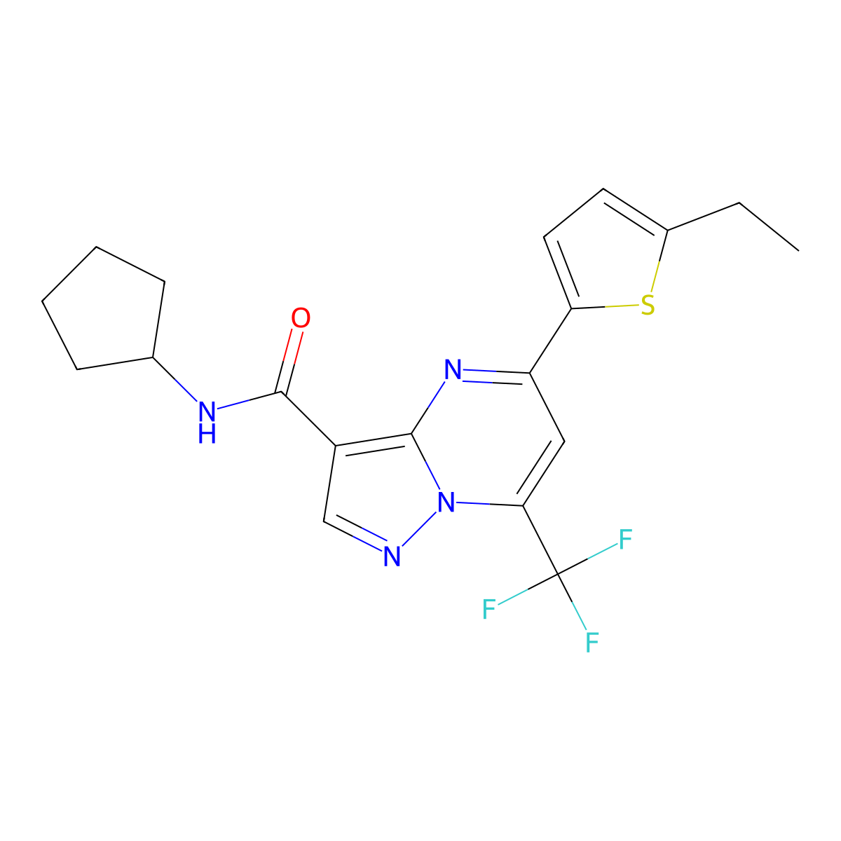 N-cyclopentyl-5-(5-ethylthiophen-2-yl)-7-(trifluoromethyl)pyrazolo[1,5-a]pyrimidine-3-carboxamide molecular structure, CAS 832143-72-3