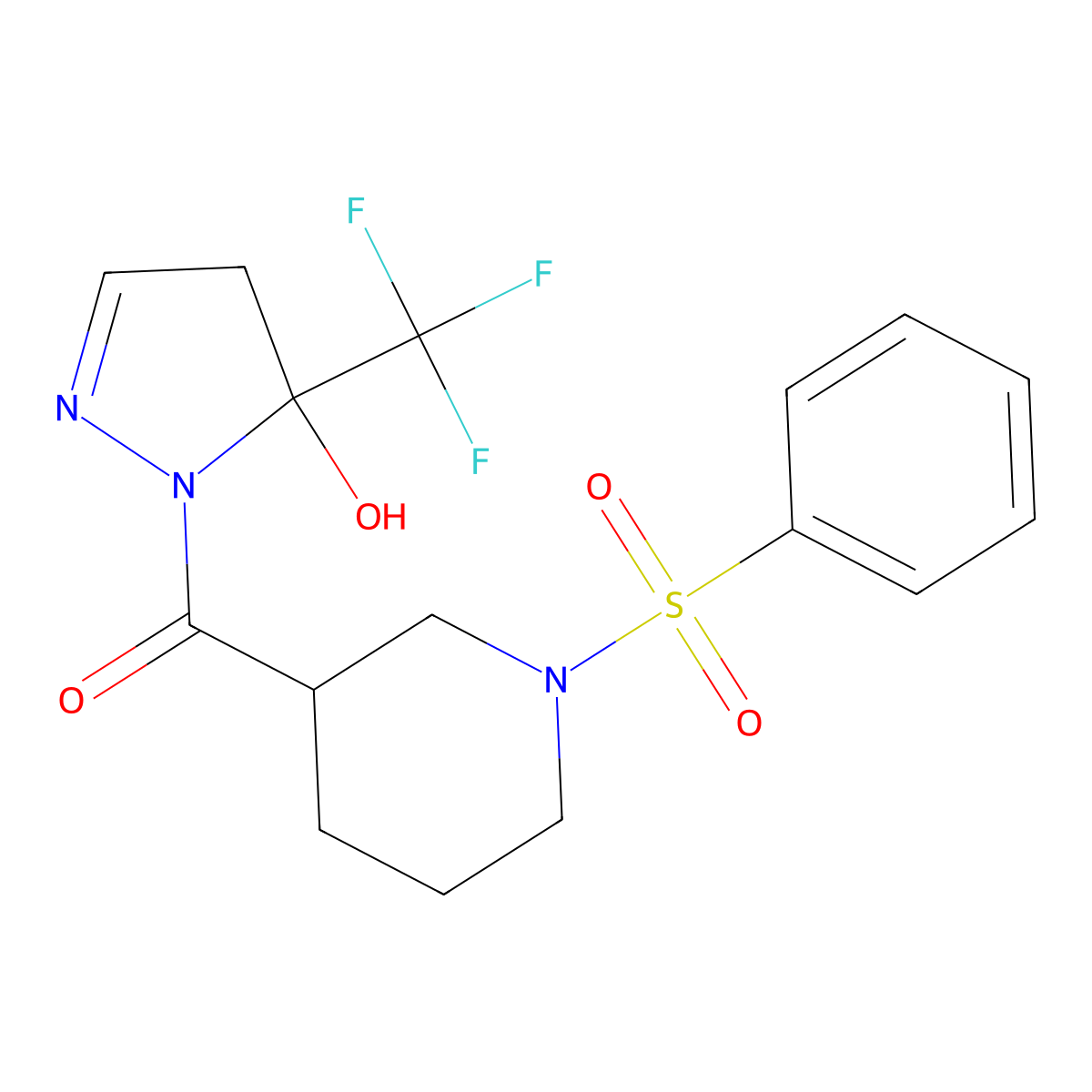 [5-hydroxy-5-(trifluoromethyl)-4,5-dihydro-1H-pyrazol-1-yl][1-(phenylsulfonyl)piperidin-3-yl]methanone molecular structure, CAS 832144-02-2