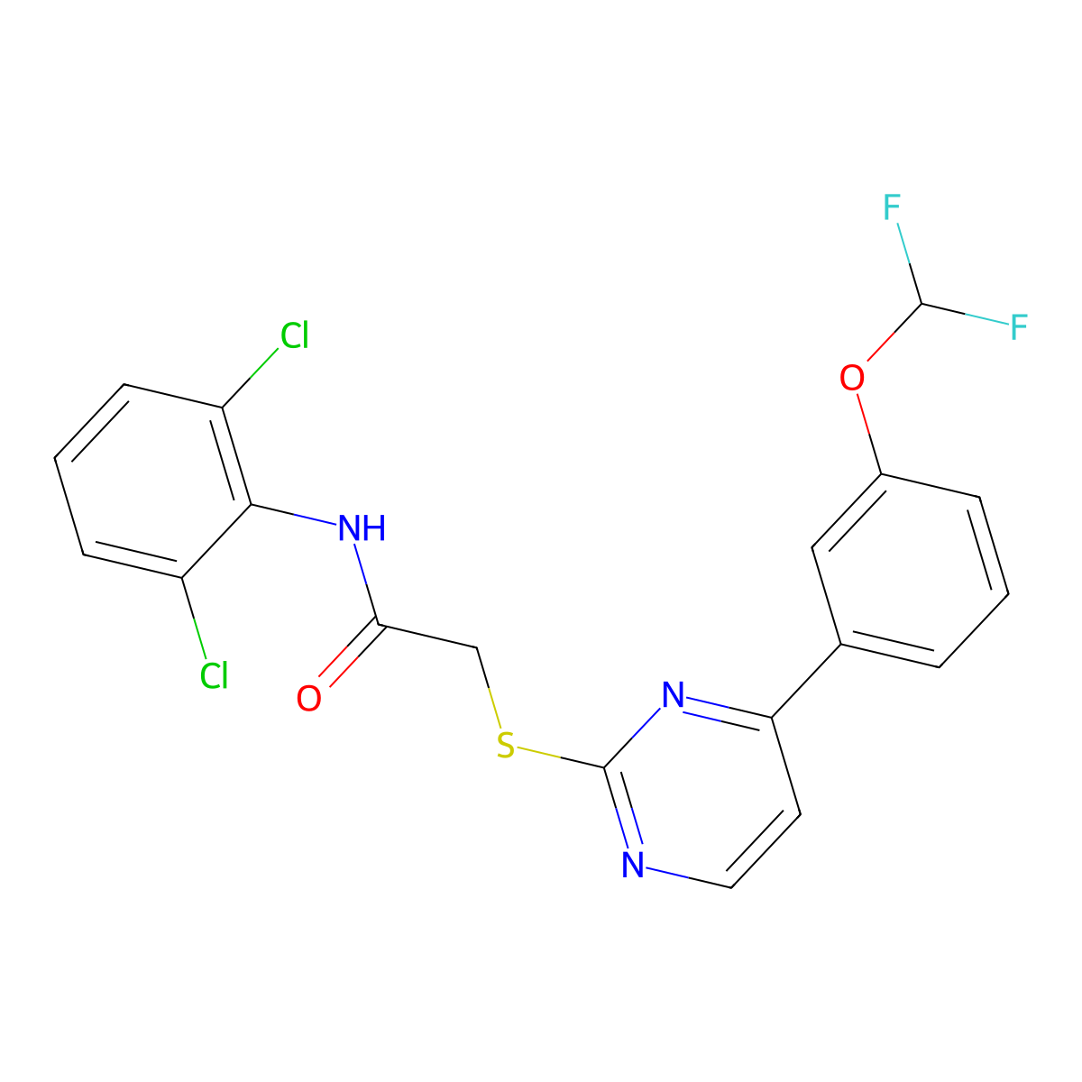 N-(2,6-dichlorophenyl)-2-({4-[3-(difluoromethoxy)phenyl]pyrimidin-2-yl}sulfanyl)acetamide molecular structure, CAS 832144-09-9