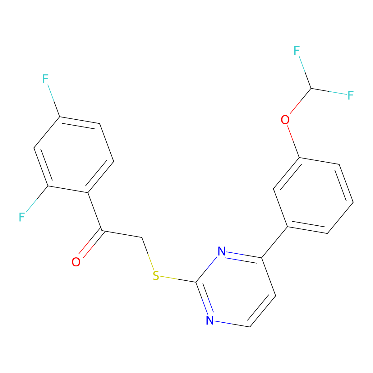 2-({4-[3-(Difluoromethoxy)phenyl]pyrimidin-2-yl}sulfanyl)-1-(2,4-difluorophenyl)ethanone molecular structure, CAS 832144-47-5