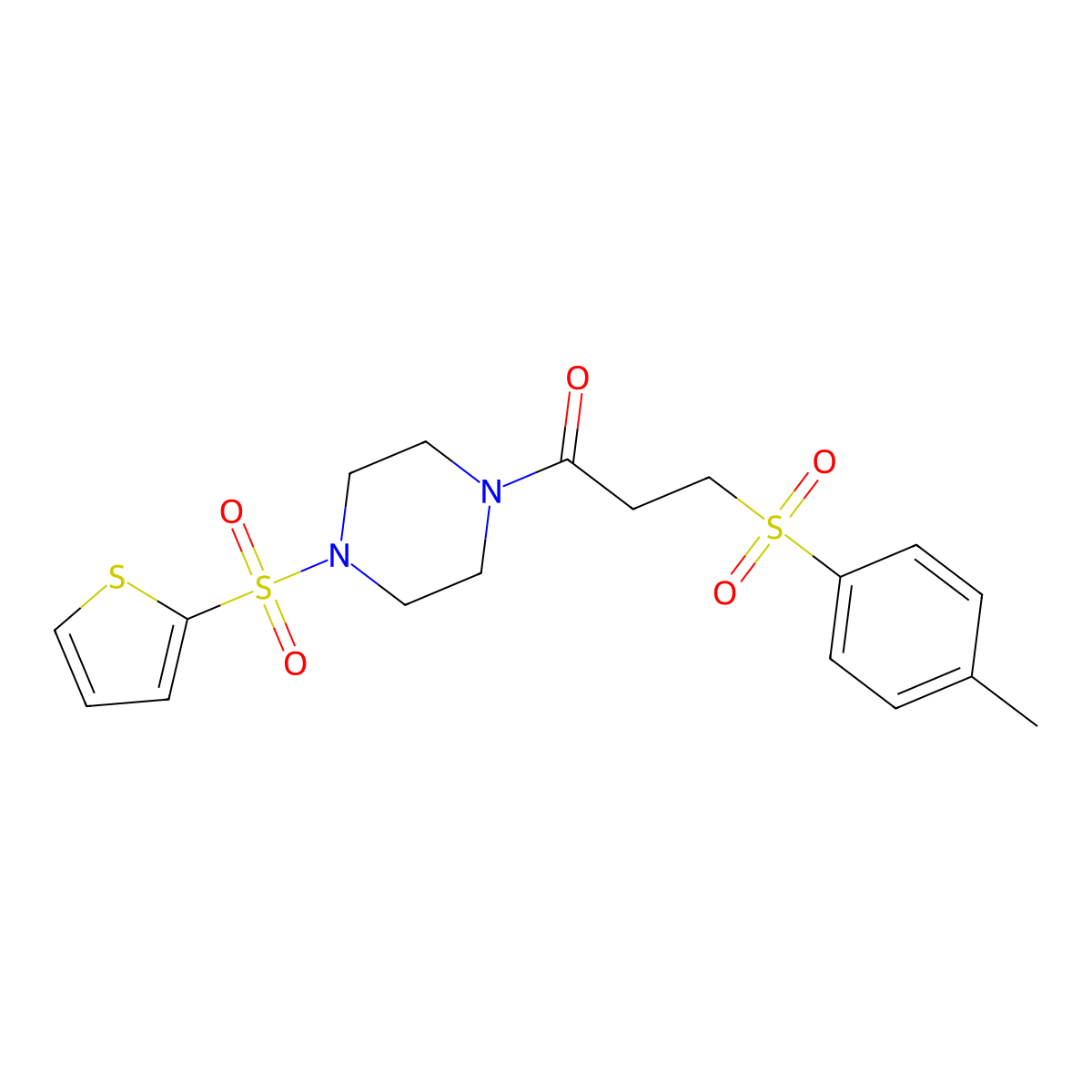 3-[(4-Methylphenyl)sulfonyl]-1-[4-(thiophen-2-ylsulfonyl)piperazin-1-yl]propan-1-one molecular structure, CAS 832145-82-1