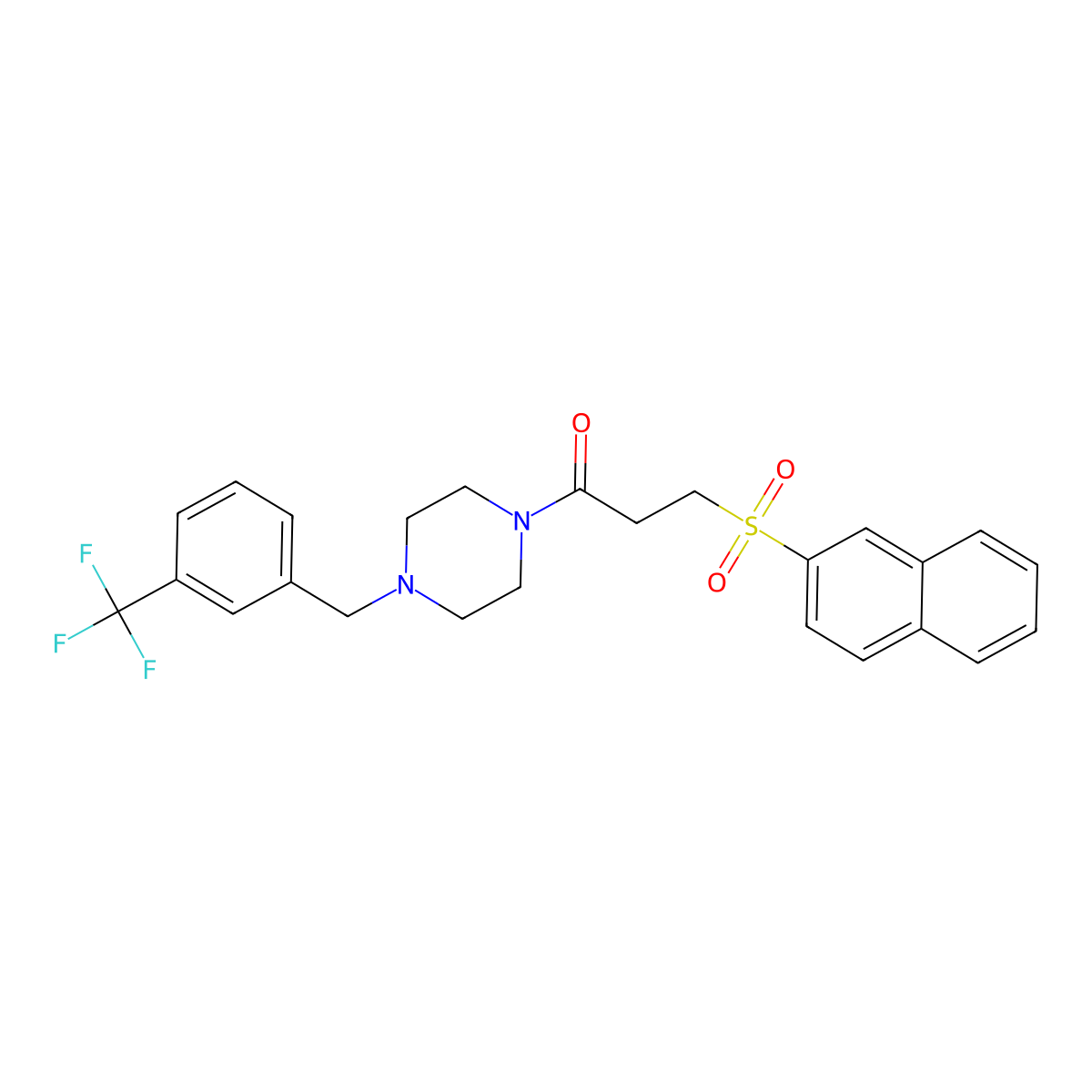 3-(Naphthalen-2-ylsulfonyl)-1-{4-[3-(trifluoromethyl)benzyl]piperazin-1-yl}propan-1-one molecular structure, CAS 832146-02-8