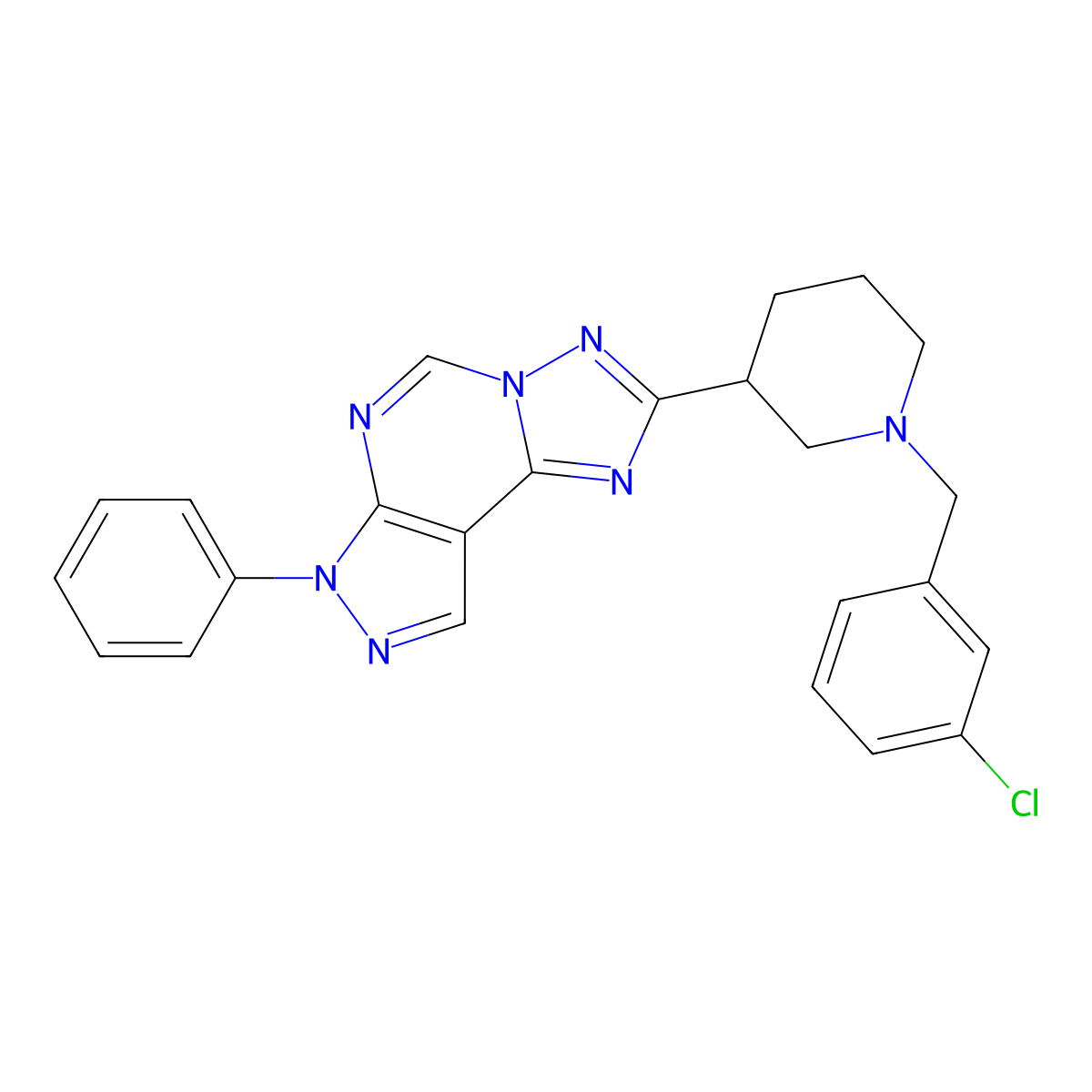 2-(1-(3-chlorobenzyl)piperidin-3-yl)-7-phenyl-7H-pyrazolo[4,3-e][1,2,4]triazolo[1,5-c]pyrimidine molecular structure, CAS 832146-07-3
