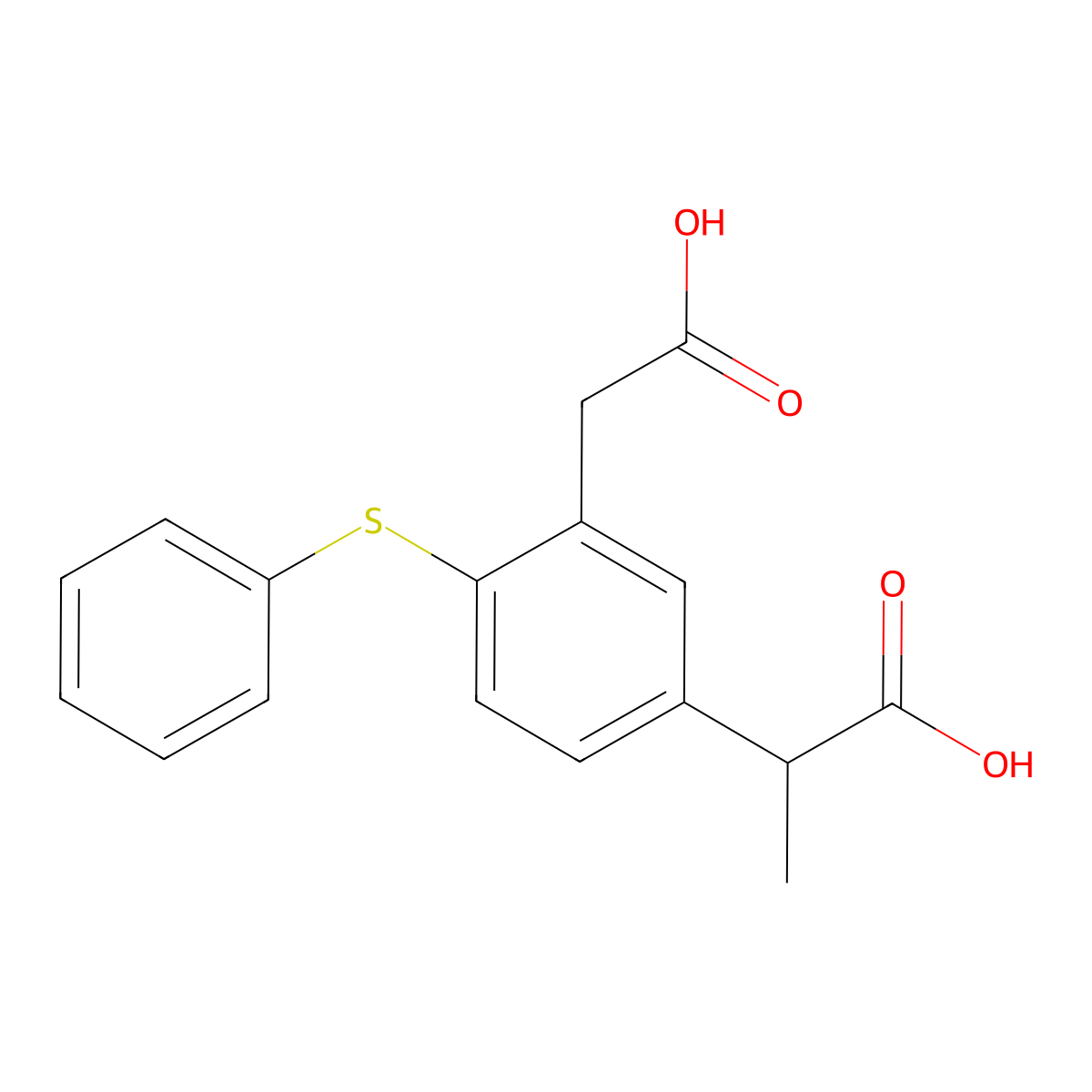 2-(3-(Carboxymethyl)-4-(phenylthio)phenyl)propanoic acid molecular structure, CAS 83237-49-4