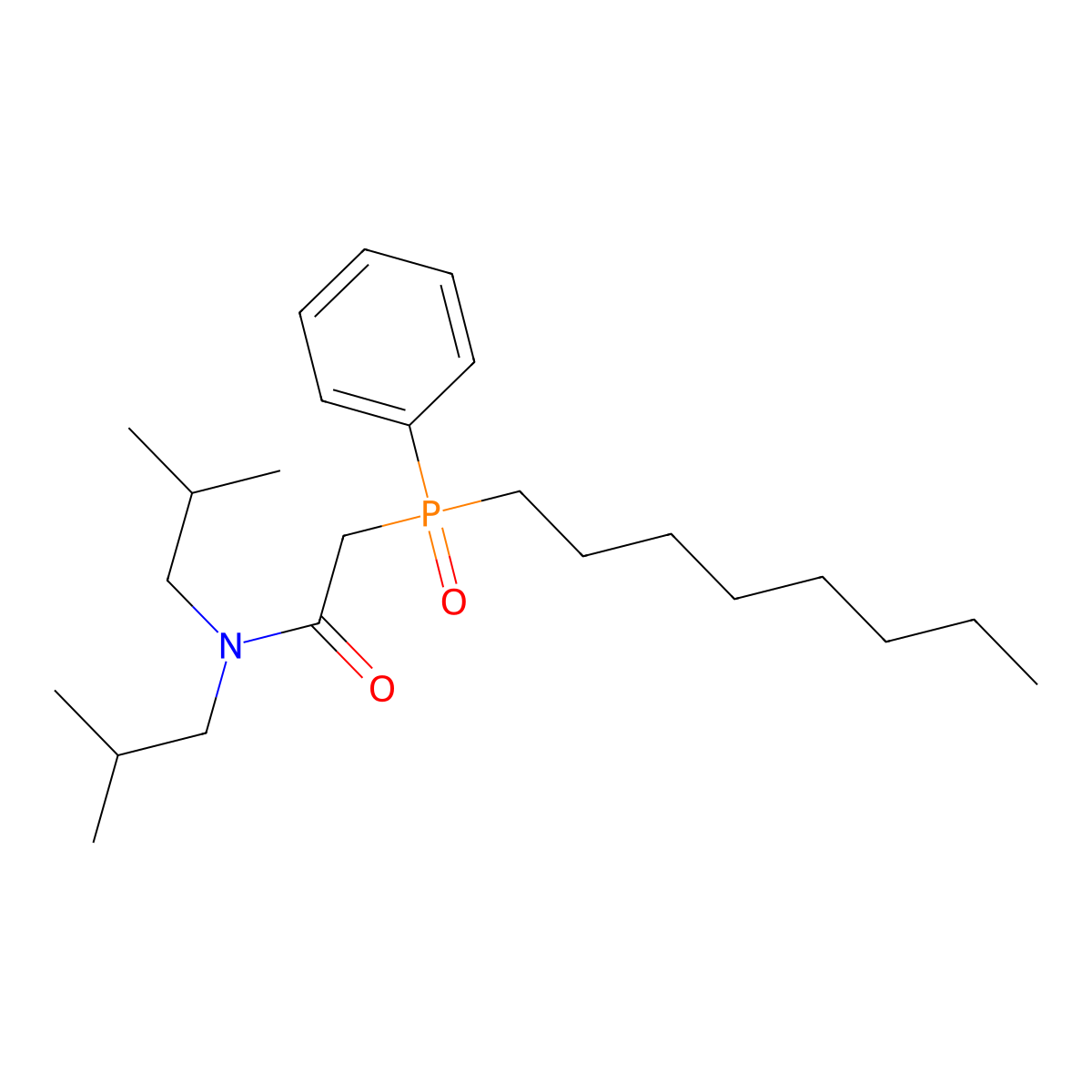 octyl(phenyl)-N,N-diisobutylcarbamoylmethylphosphine oxide molecular structure, CAS 83242-95-9