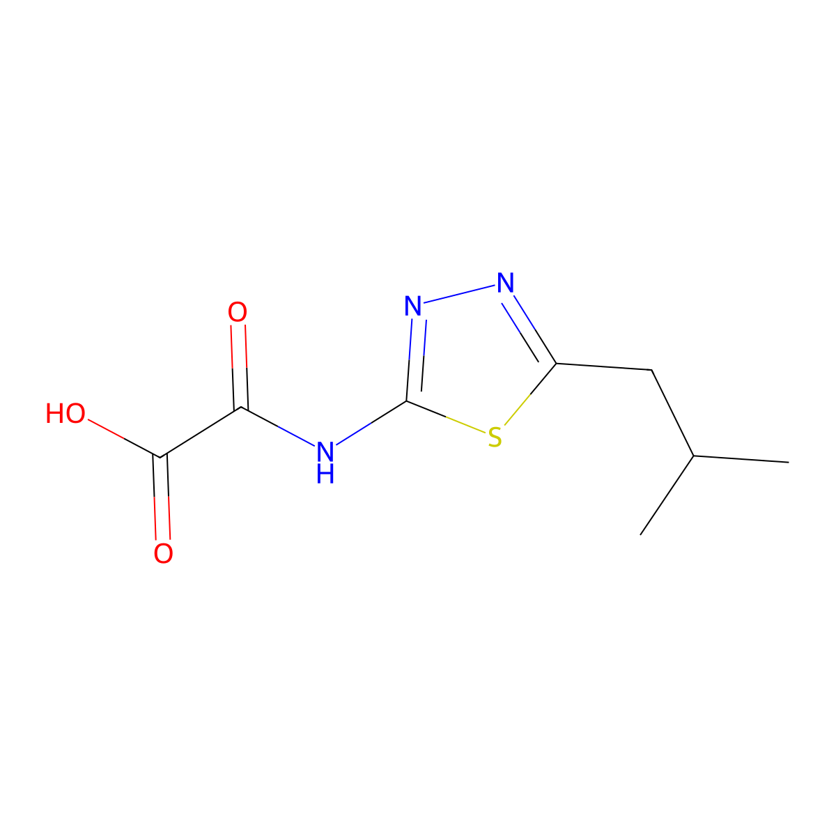 [(5-Isobutyl-1,3,4-thiadiazol-2-yl)amino](oxo)acetic acid molecular structure, CAS 83244-85-3