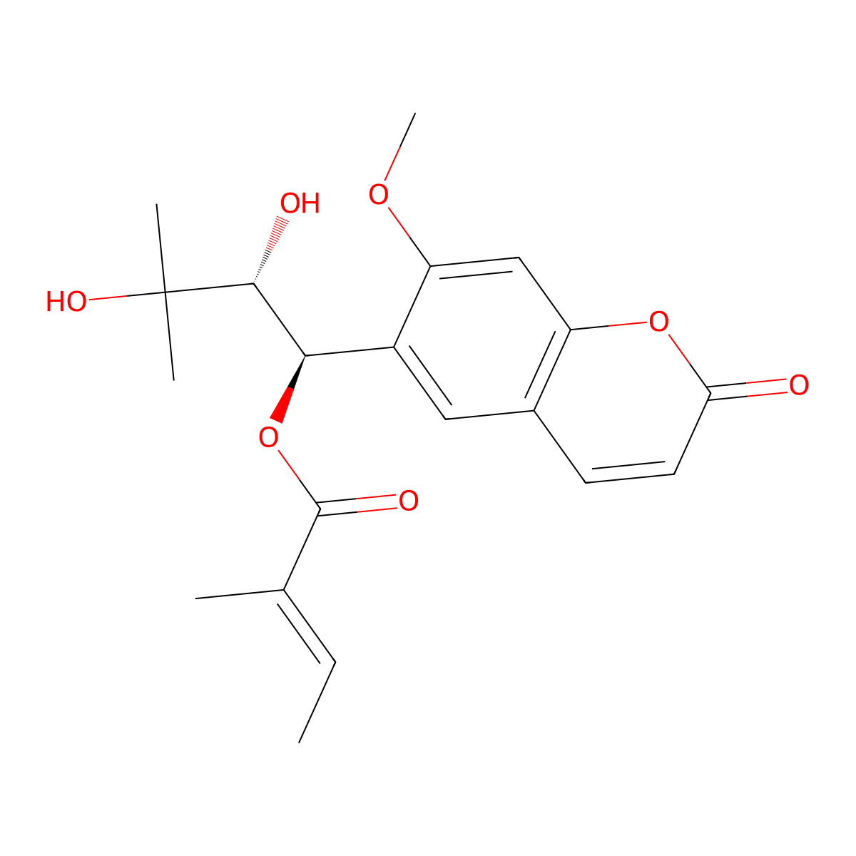 ((1R,2R)-2,3-Dihydroxy-1-(7-Methoxy-2-Oxochromen-6-Yl)-3-Methylbutyl) (E)-2-Methylbut-2-Enoate molecular structure, CAS 83247-73-8