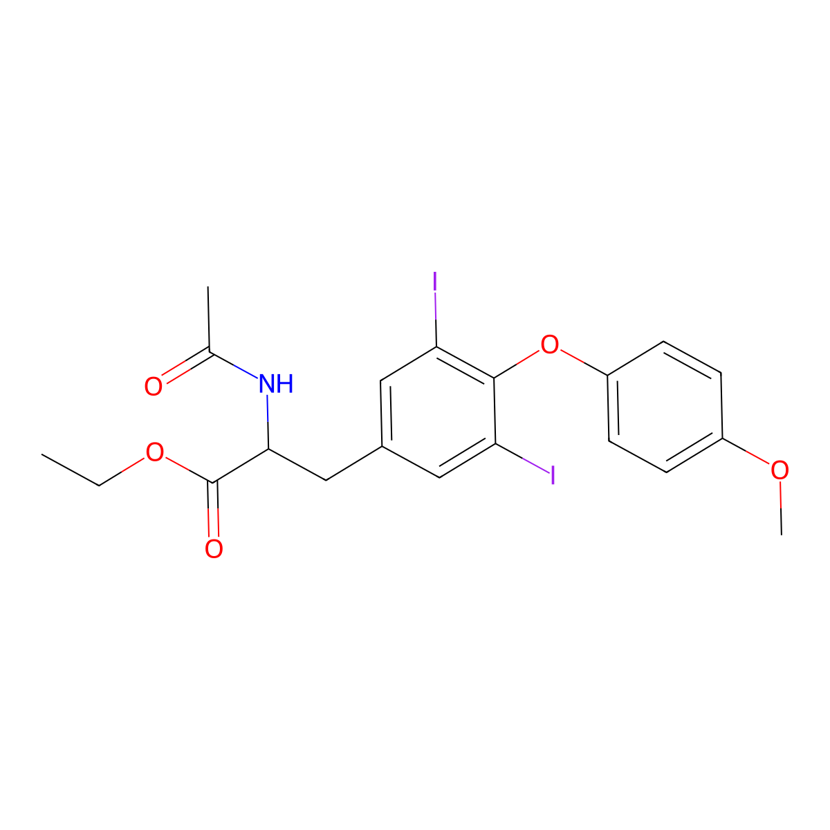 Ethyl 2-acetamido-3-(3,5-diiodo-4-(4-methoxyphenoxy)phenyl)propanoate molecular structure, CAS 83249-56-3