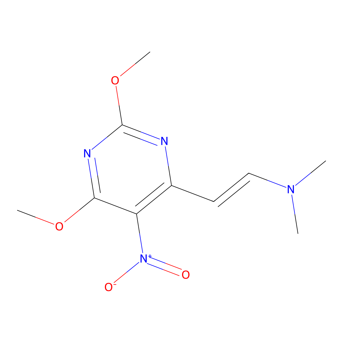 Ethenamine, 2-(2,6-dimethoxy-5-nitro-4-pyrimidinyl)-N,N-dimethyl- molecular structure, CAS 83256-18-2