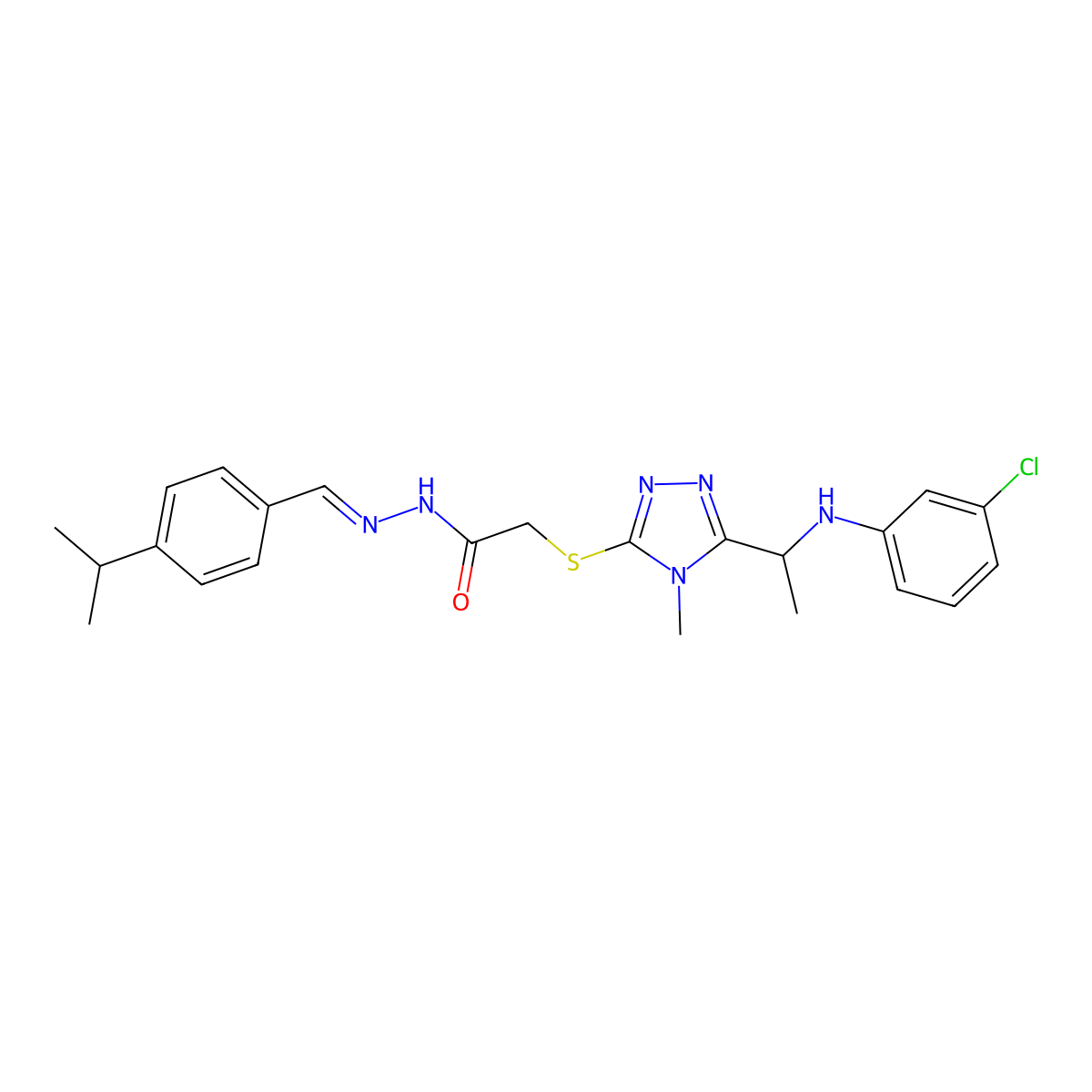 2-[(5-{1-[(3-chlorophenyl)amino]ethyl}-4-methyl-4H-1,2,4-triazol-3-yl)sulfanyl]-N'-{(Z)-[4-(propan-2-yl)phenyl]methylidene}acetohydrazide molecular structure, CAS 832673-71-9