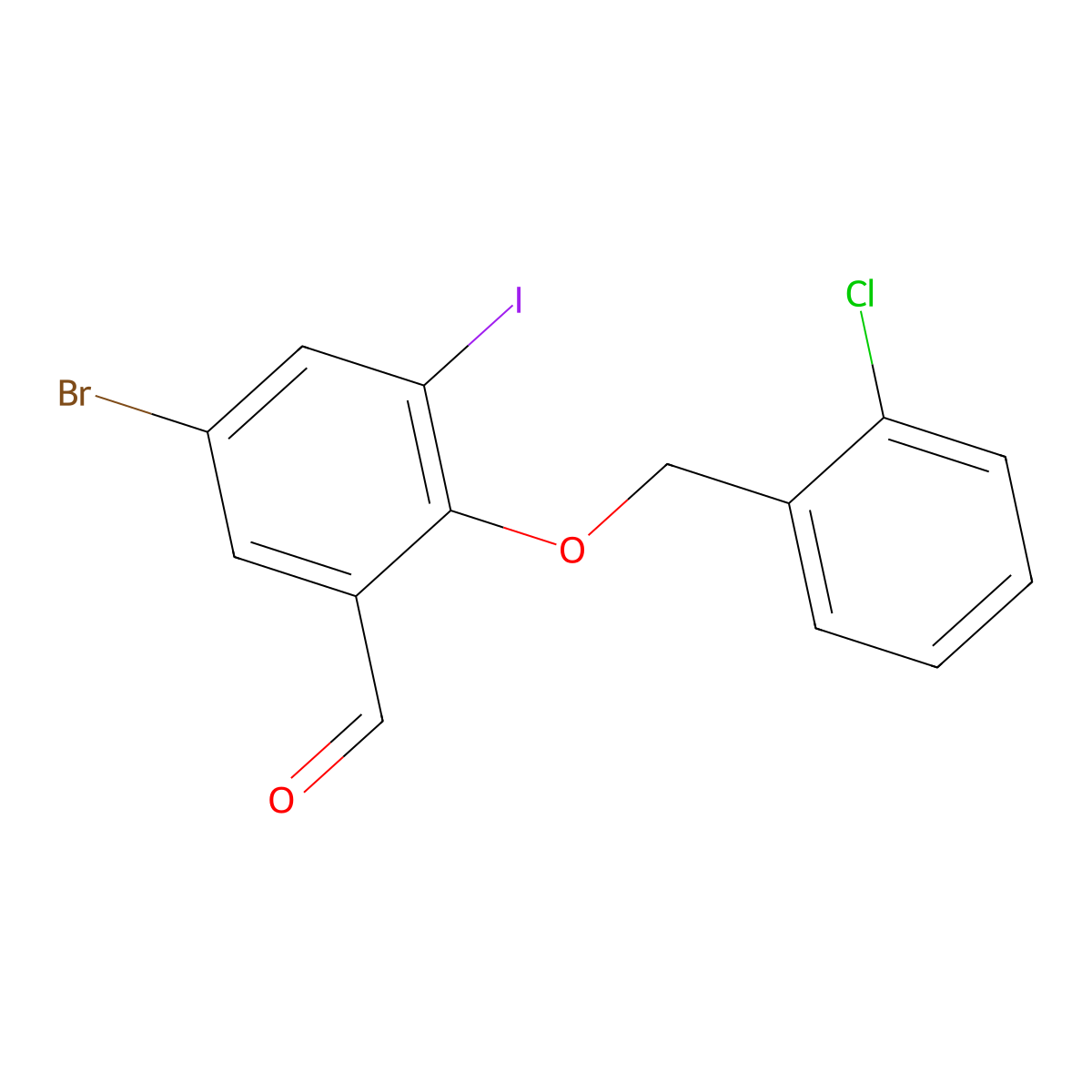 5-Bromo-2-[(2-chlorobenzyl)oxy]-3-iodobenzaldehyde molecular structure, CAS 832674-04-1