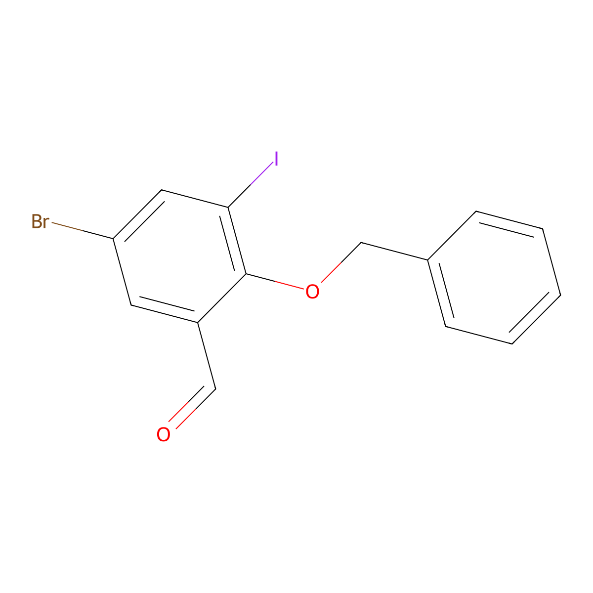 2-(Benzyloxy)-5-bromo-3-iodobenzaldehyde molecular structure, CAS 832674-20-1