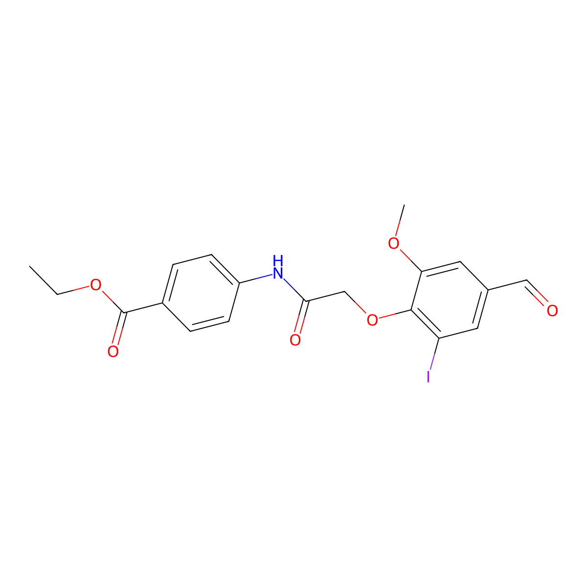 Ethyl 4-{[(4-formyl-2-iodo-6-methoxyphenoxy)acetyl]amino}benzoate molecular structure, CAS 832674-64-3