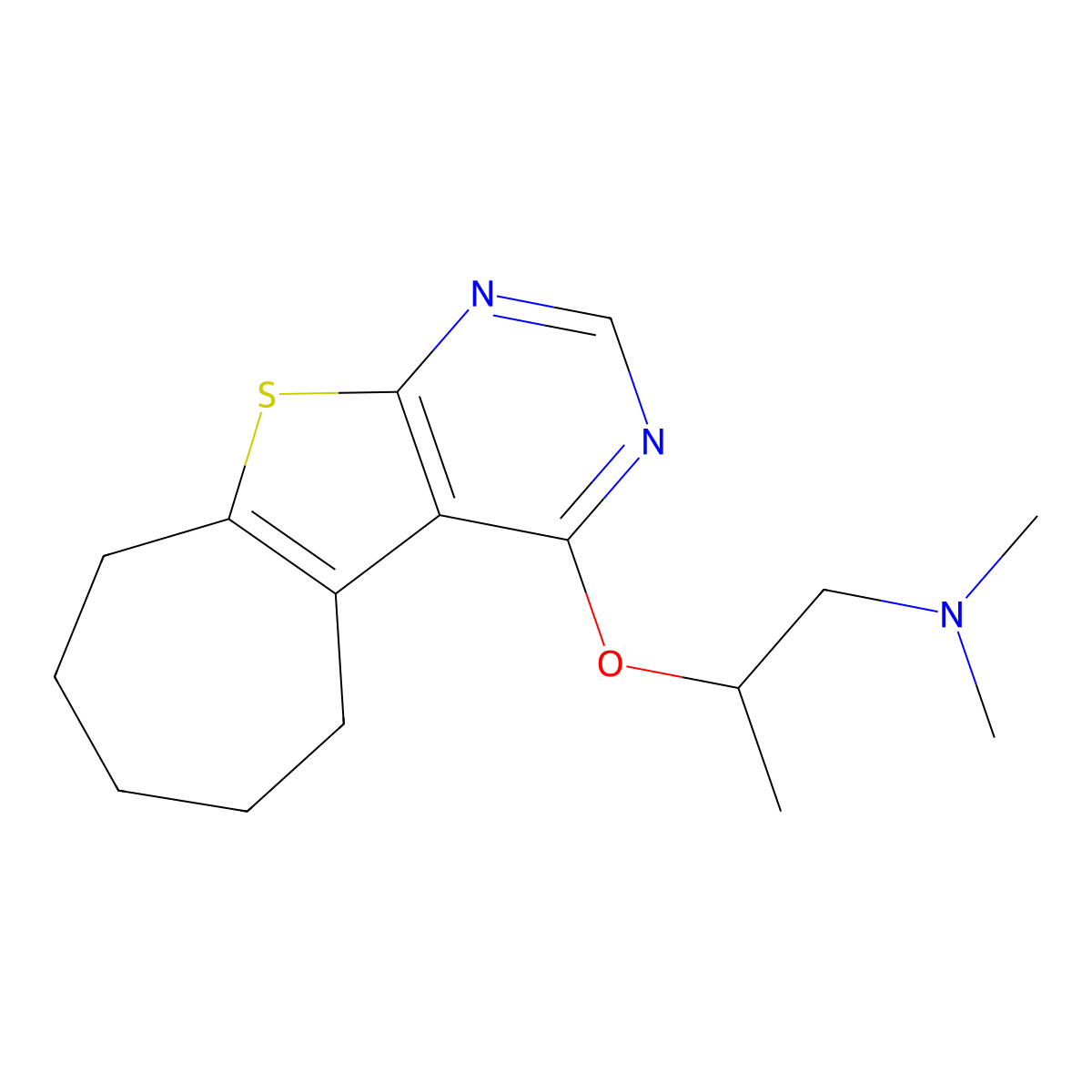 N,N-Dimethyl-2-[(6,7,8,9-tetrahydro-5H-cyclohepta[4,5]thieno[2,3-d]pyrimidin-4-yl)oxy]-1-propanamine molecular structure, CAS 832674-73-4