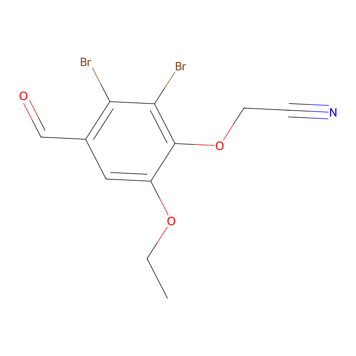 (2,3-Dibromo-6-ethoxy-4-formylphenoxy)acetonitrile molecular structure, CAS 832677-47-1