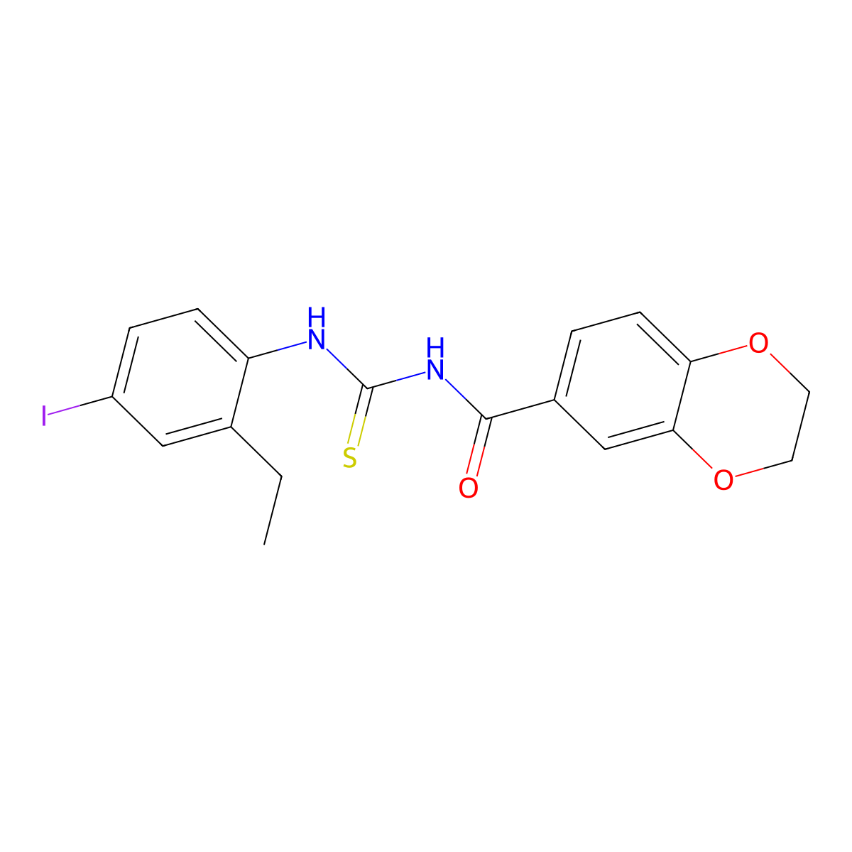 N-[(2-ethyl-4-iodophenyl)carbamothioyl]-2,3-dihydro-1,4-benzodioxine-6-carboxamide molecular structure, CAS 832678-46-3