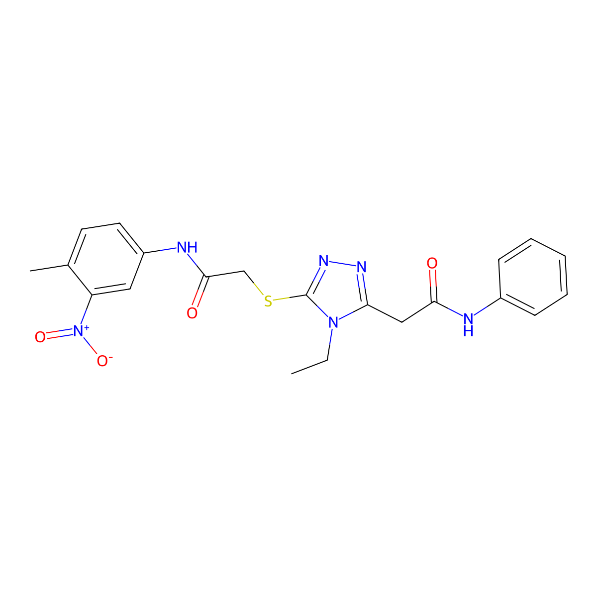 2-[4-ethyl-5-[2-(4-methyl-3-nitroanilino)-2-oxoethyl]sulfanyl-1,2,4-triazol-3-yl]-N-phenylacetamide molecular structure, CAS 832678-72-5