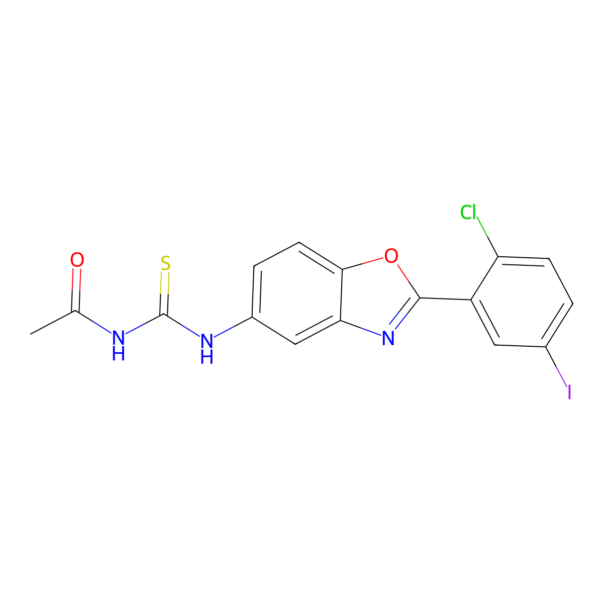 N-[[2-(2-chloro-5-iodophenyl)-1,3-benzoxazol-5-yl]carbamothioyl]acetamide molecular structure, CAS 832678-80-5