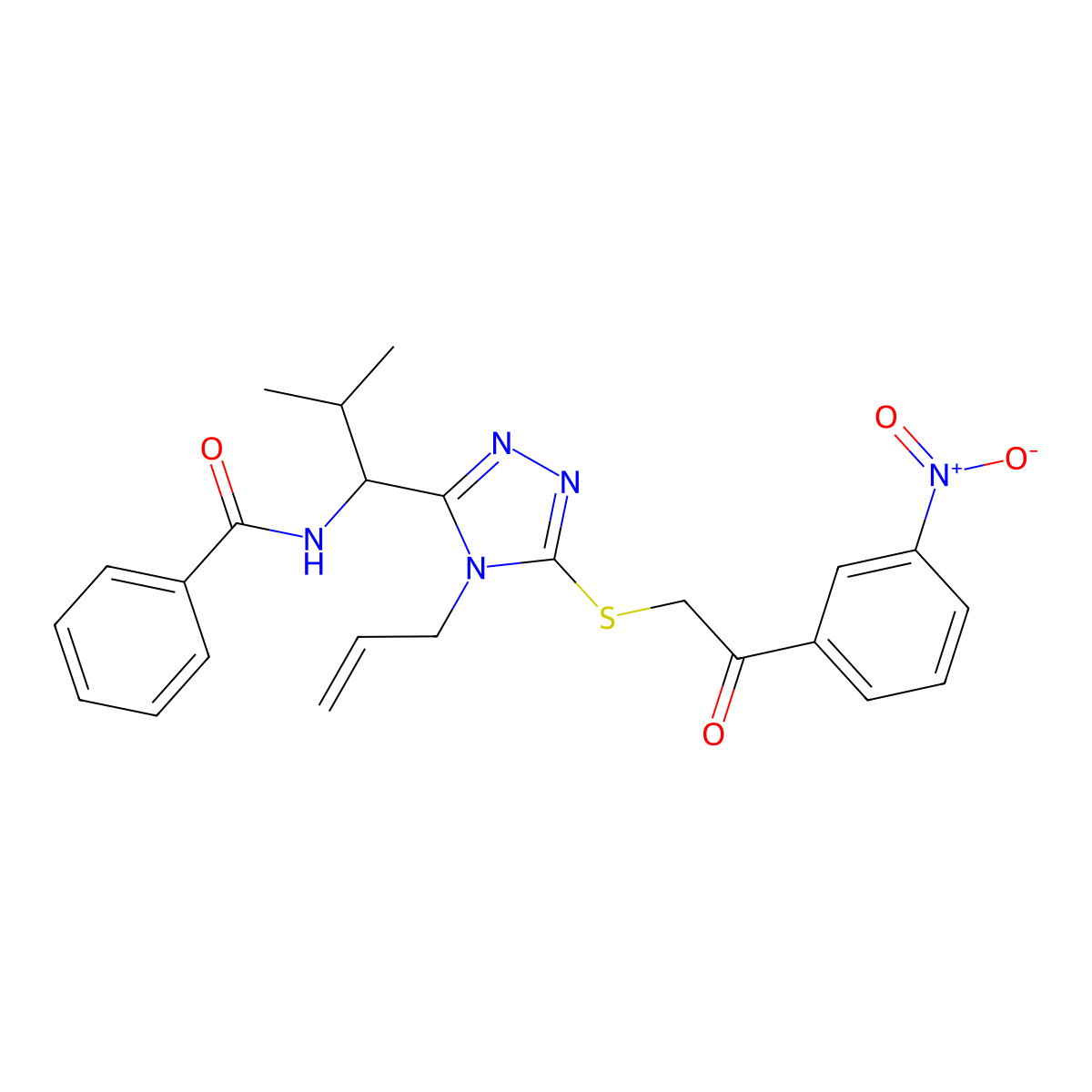 N-[2-methyl-1-[5-[2-(3-nitrophenyl)-2-oxoethyl]sulfanyl-4-prop-2-enyl-1,2,4-triazol-3-yl]propyl]benzamide molecular structure, CAS 832679-12-6