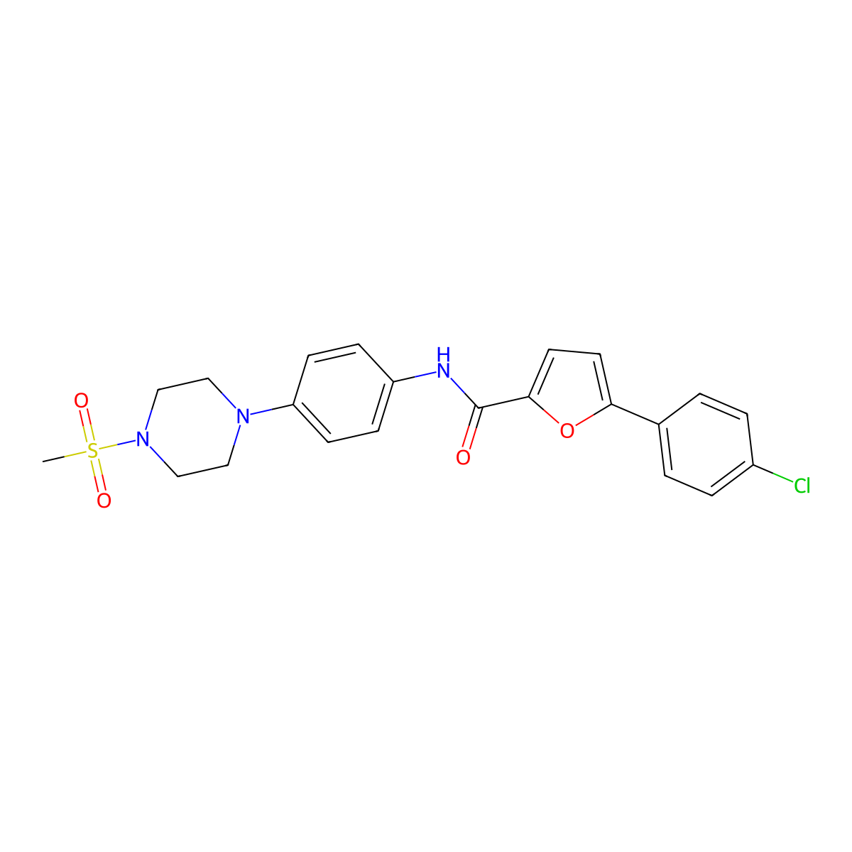 5-(4-chlorophenyl)-N-{4-[4-(methylsulfonyl)-1-piperazinyl]phenyl}-2-furamide molecular structure, CAS 832679-24-0